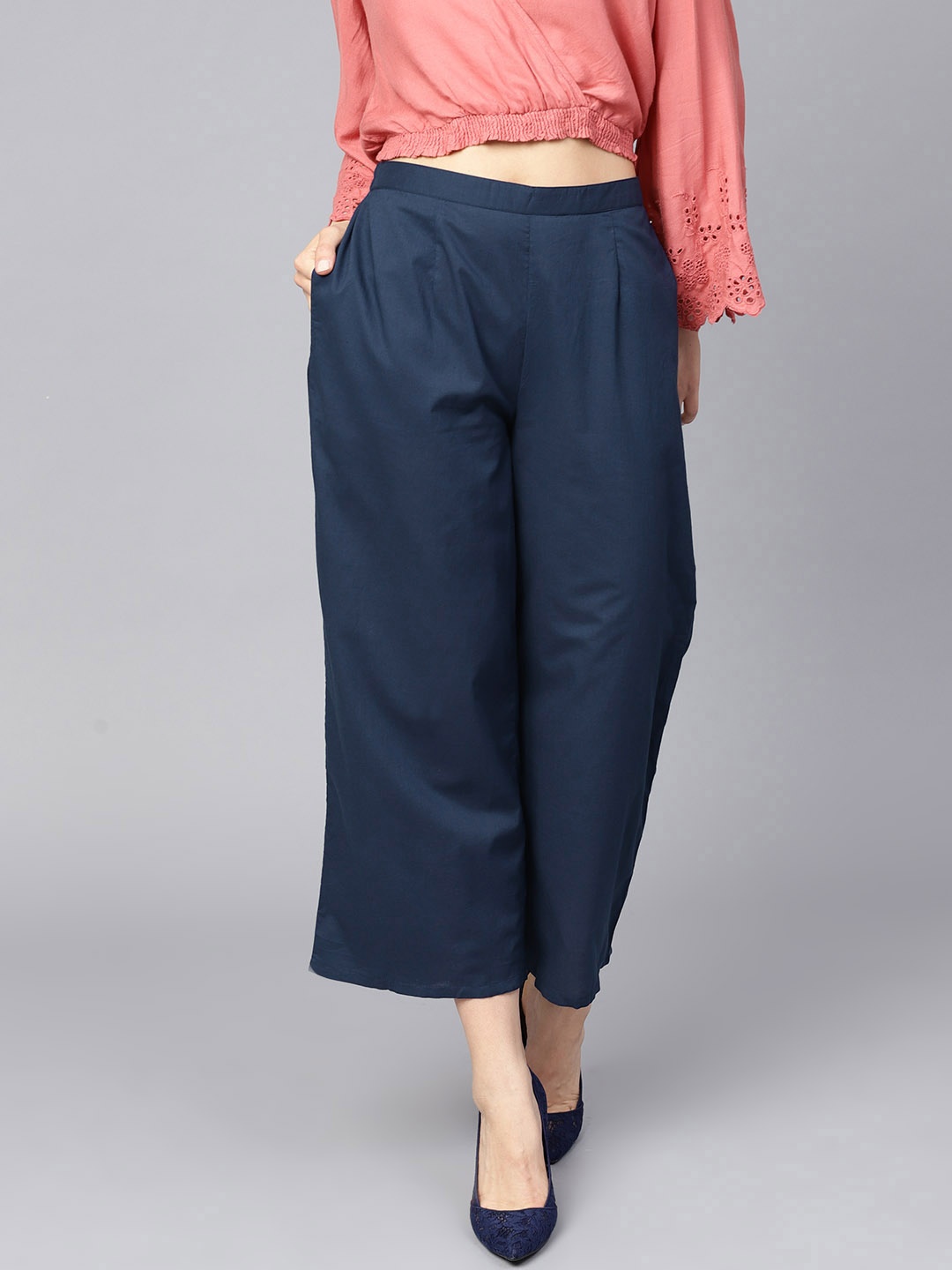 

GERUA Women Navy Blue Solid Cropped Straight Palazzos
