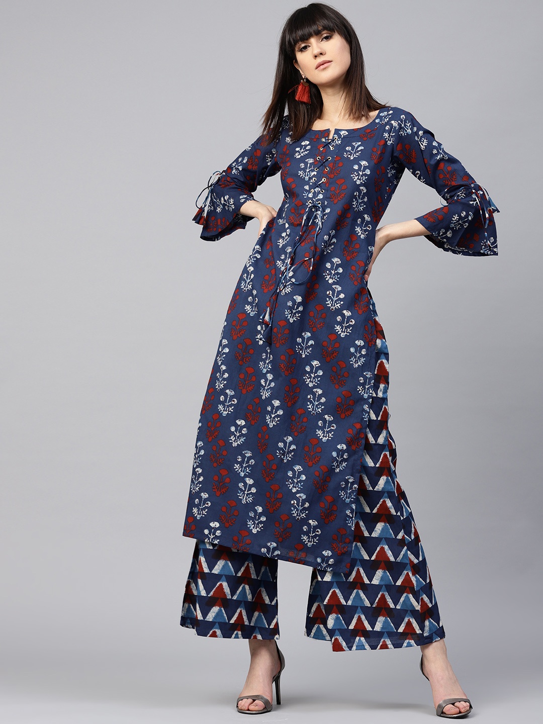 

GERUA Women Navy & Maroon Printed Kurta with Palazzos, Navy blue
