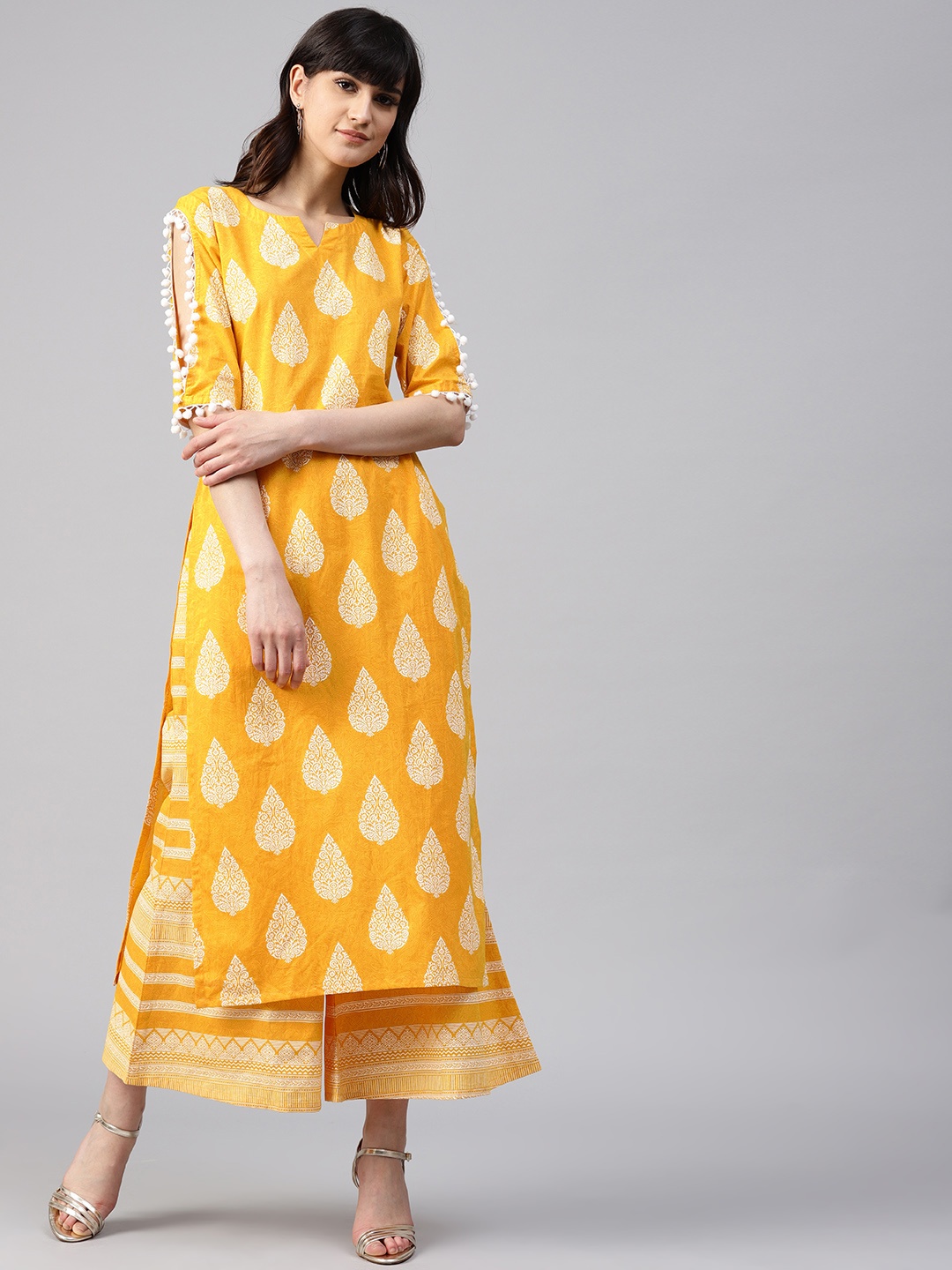 

Gerua By Libas Women Yellow White Printed Kurta with Palazzos