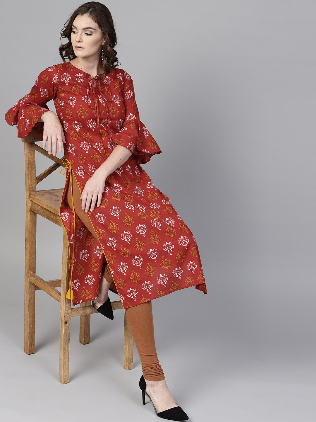 

GERUA Women Maroon & White Printed Straight Kurta