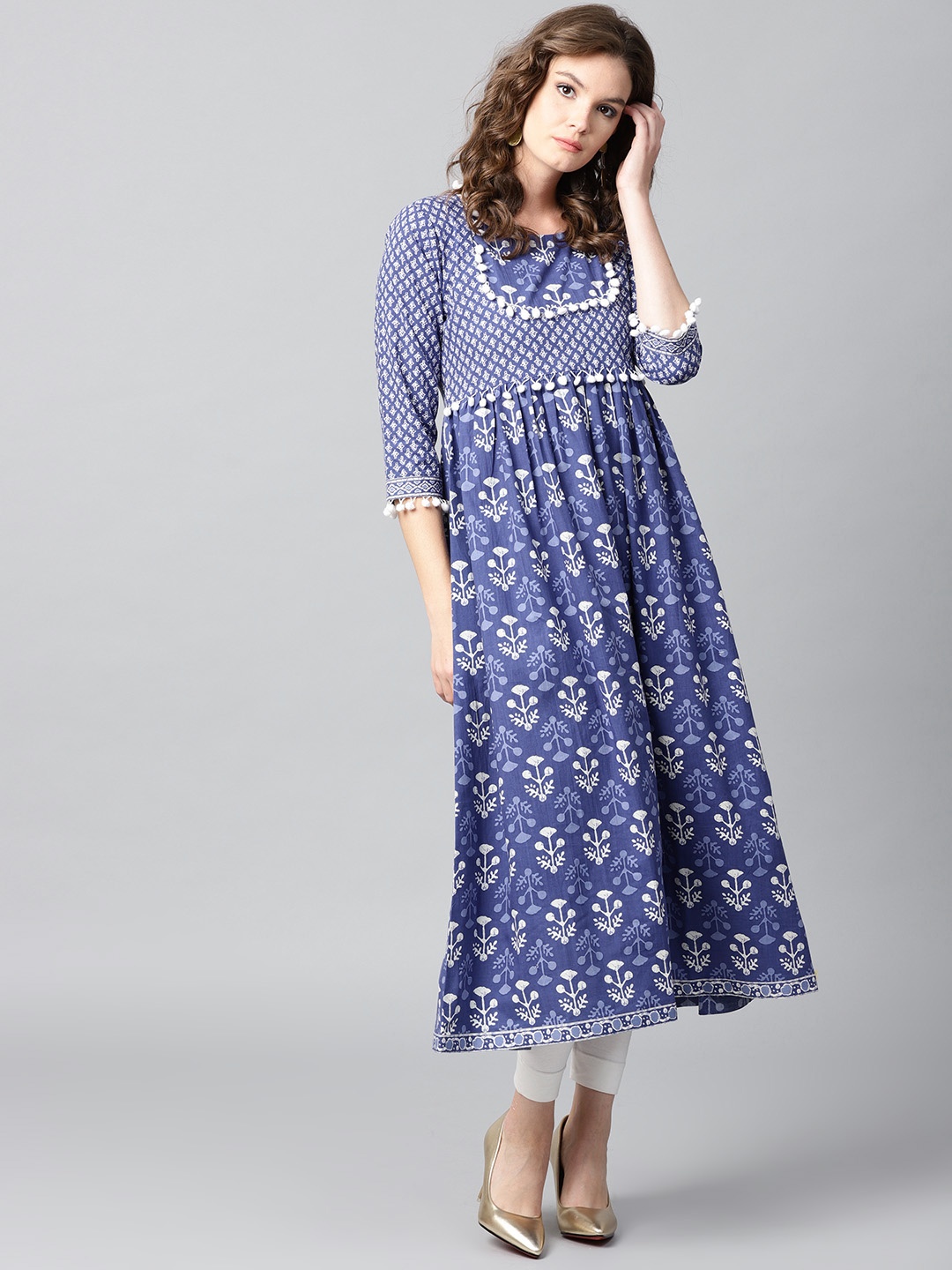 

Gerua By Libas Women Blue White Printed A-Line Kurta