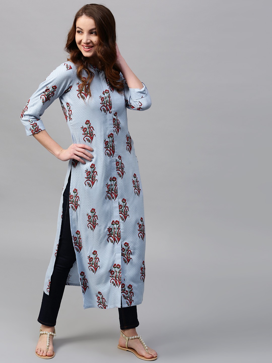 

GERUA Women Blue Floral Printed Straight Kurta