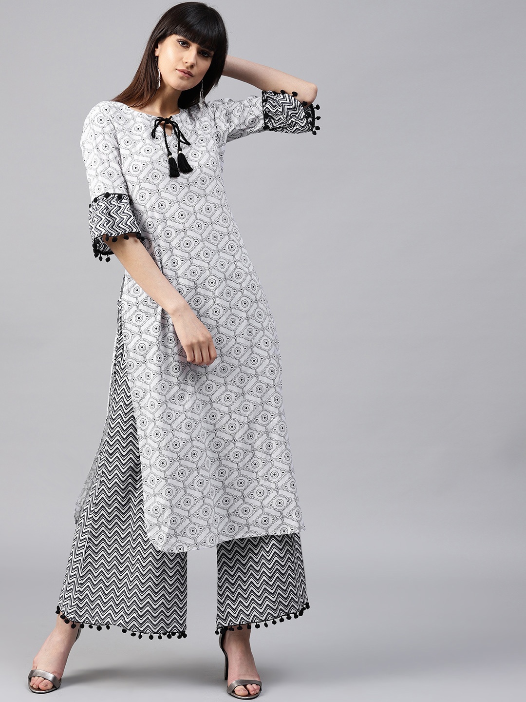 

GERUA Women White & Black Printed Kurta with Palazzos