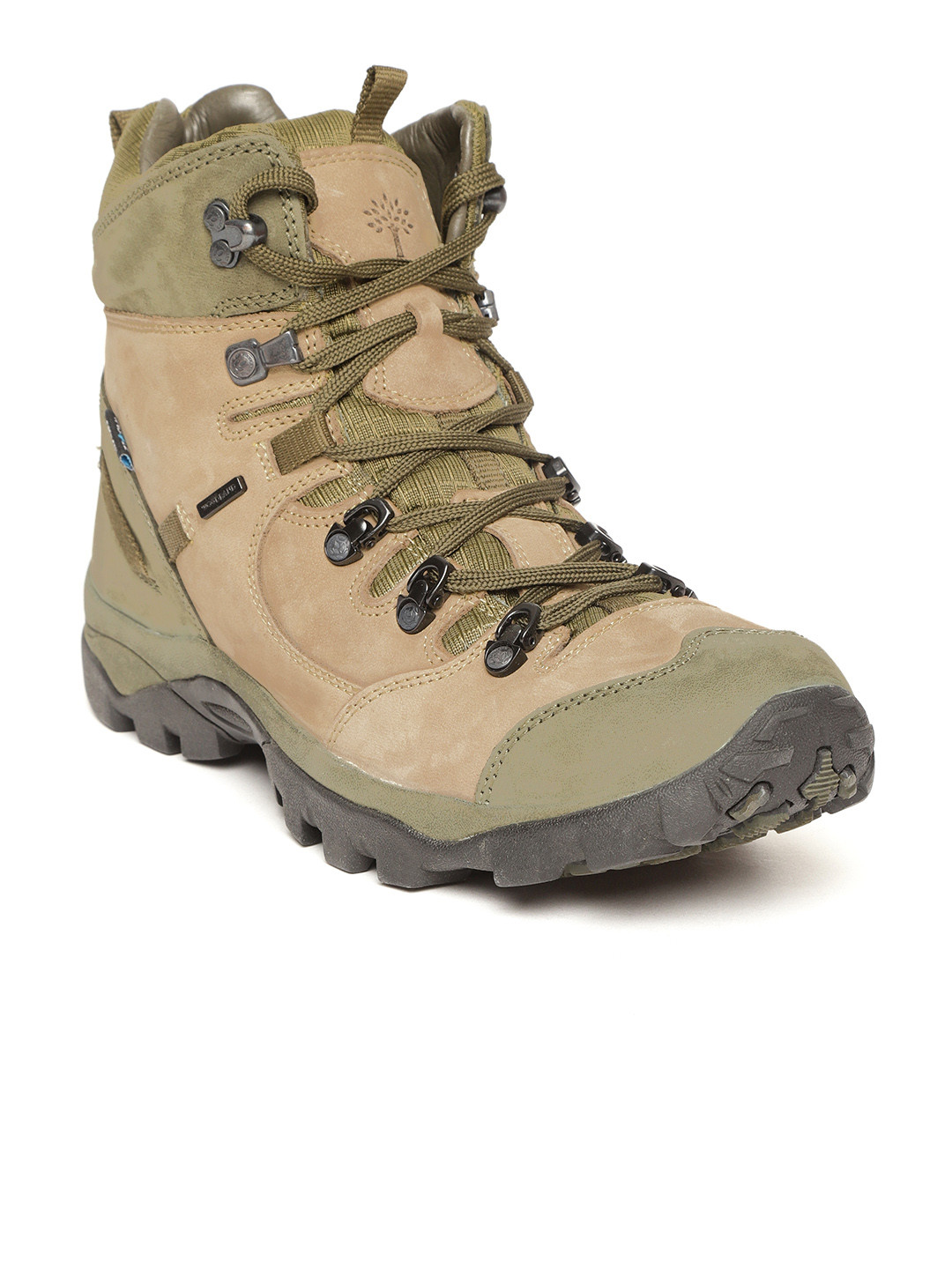 

Woodland Men Khaki & Olive Green Colourblocked Nubuck Leather Mid-Top Flat Boots
