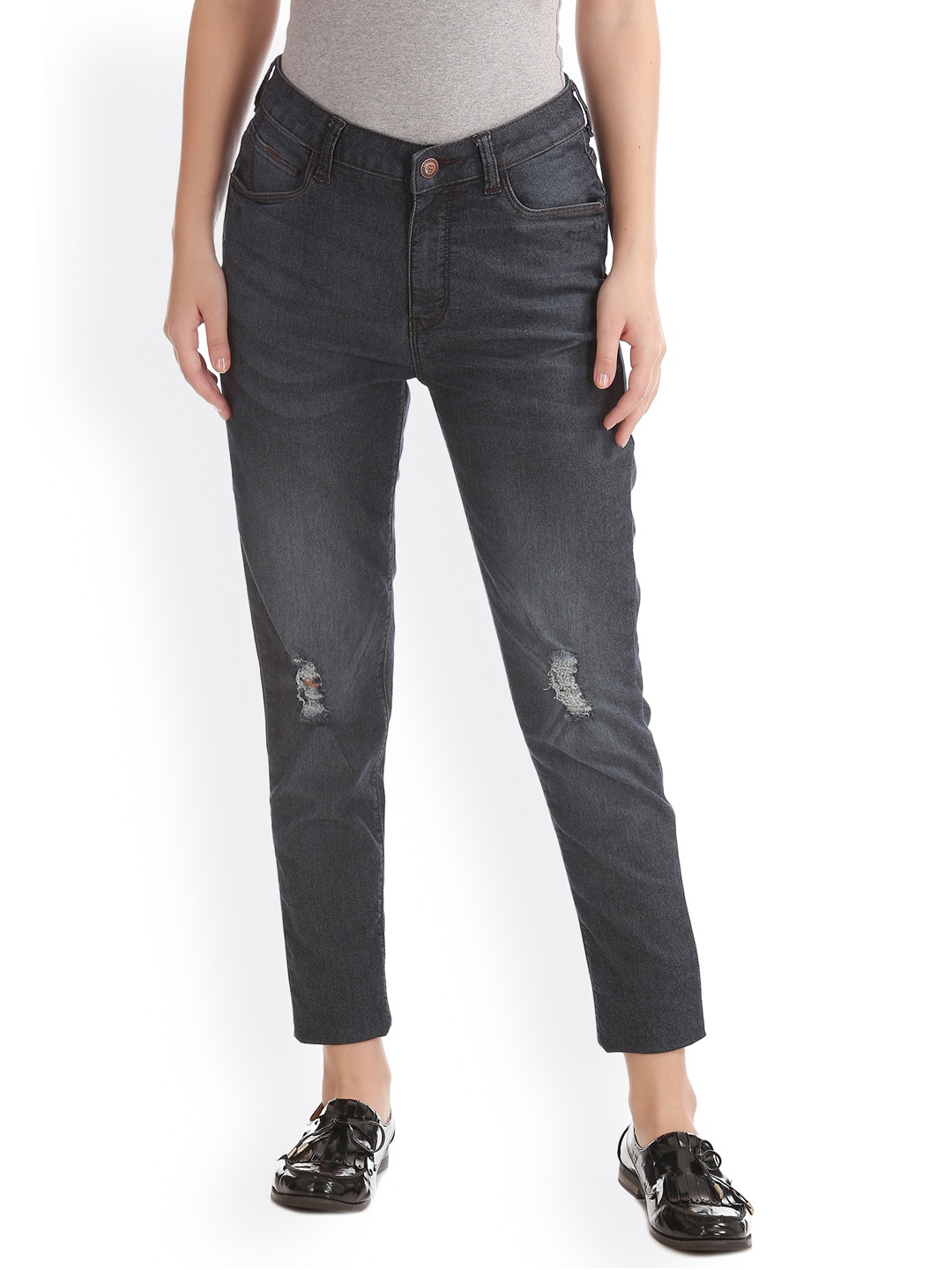 

Flying Machine Women Grey & Blue Skinny Fit High-Rise Low Distress Jeans