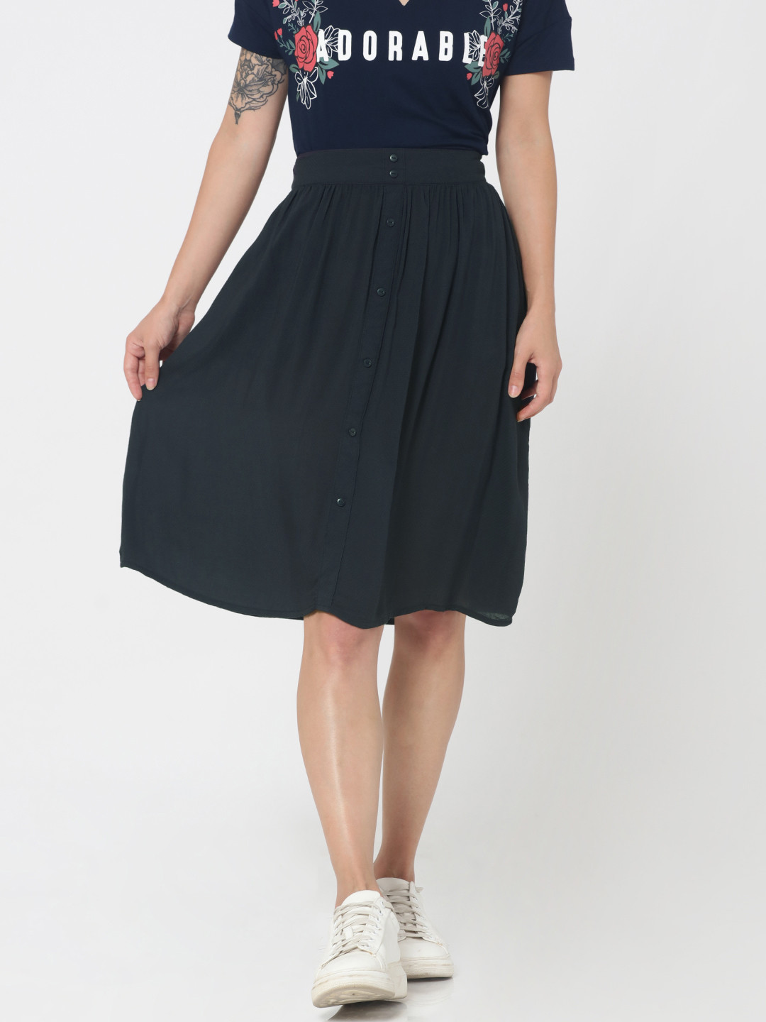

ONLY Women Navy Self-Design A-Line Skirt, Navy blue
