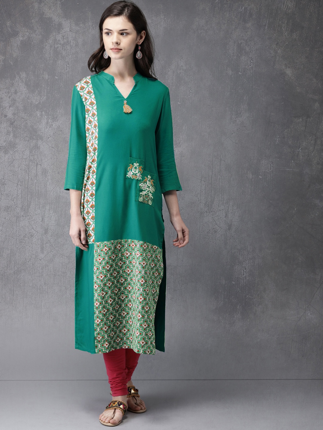 

Anouk Women Green Embroidered A-Line Kurta
