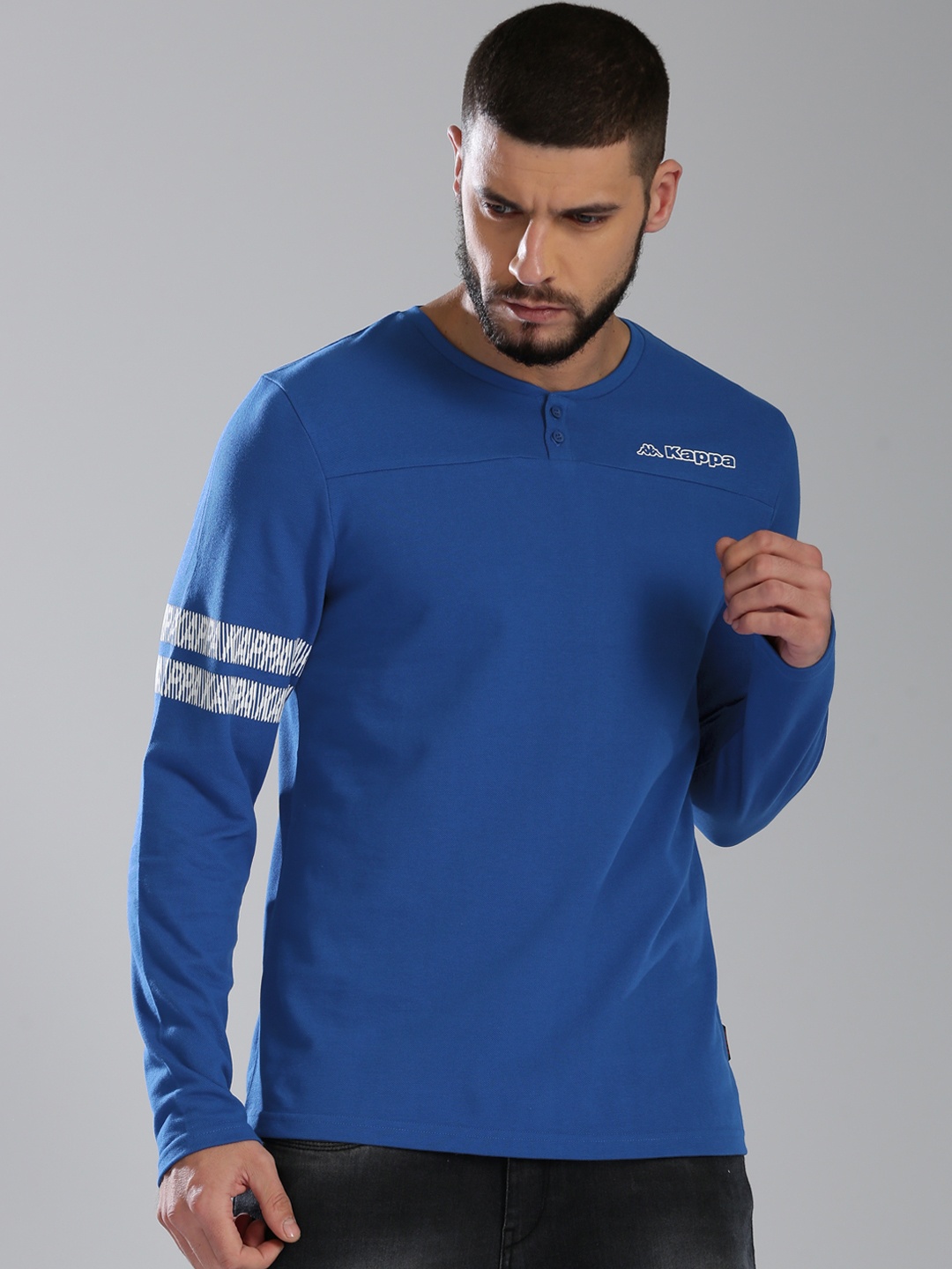 

Kappa Men Blue Solid Henley Neck T-shirt