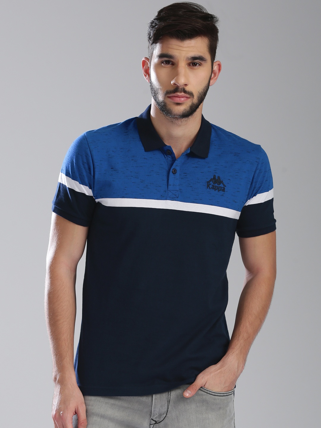 

Kappa Men Navy Blue Colourblocked Polo Collar T-shirt