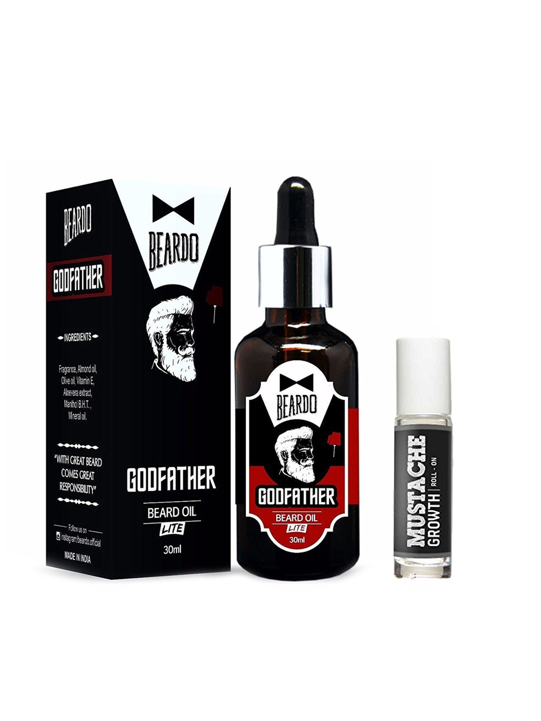

Beardo Men Pack of 2 Beard Oil & Growth Roll, Black