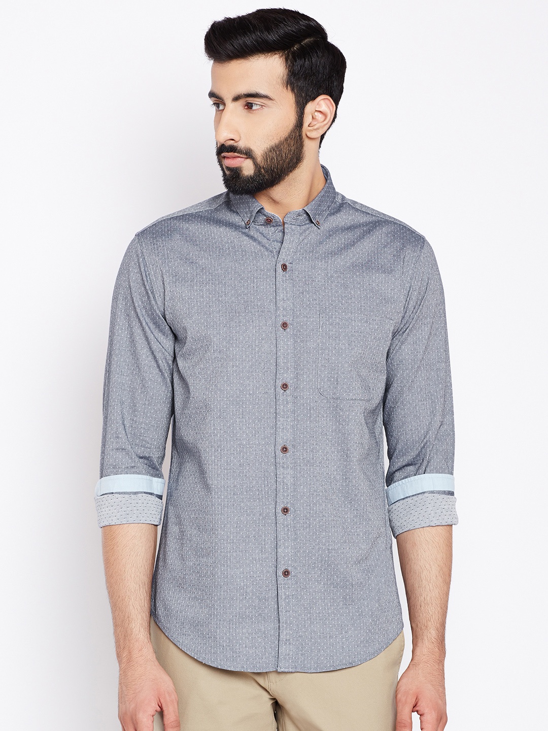 

Wills Lifestyle Men Blue Slim Fit Self Design Casual Shirt