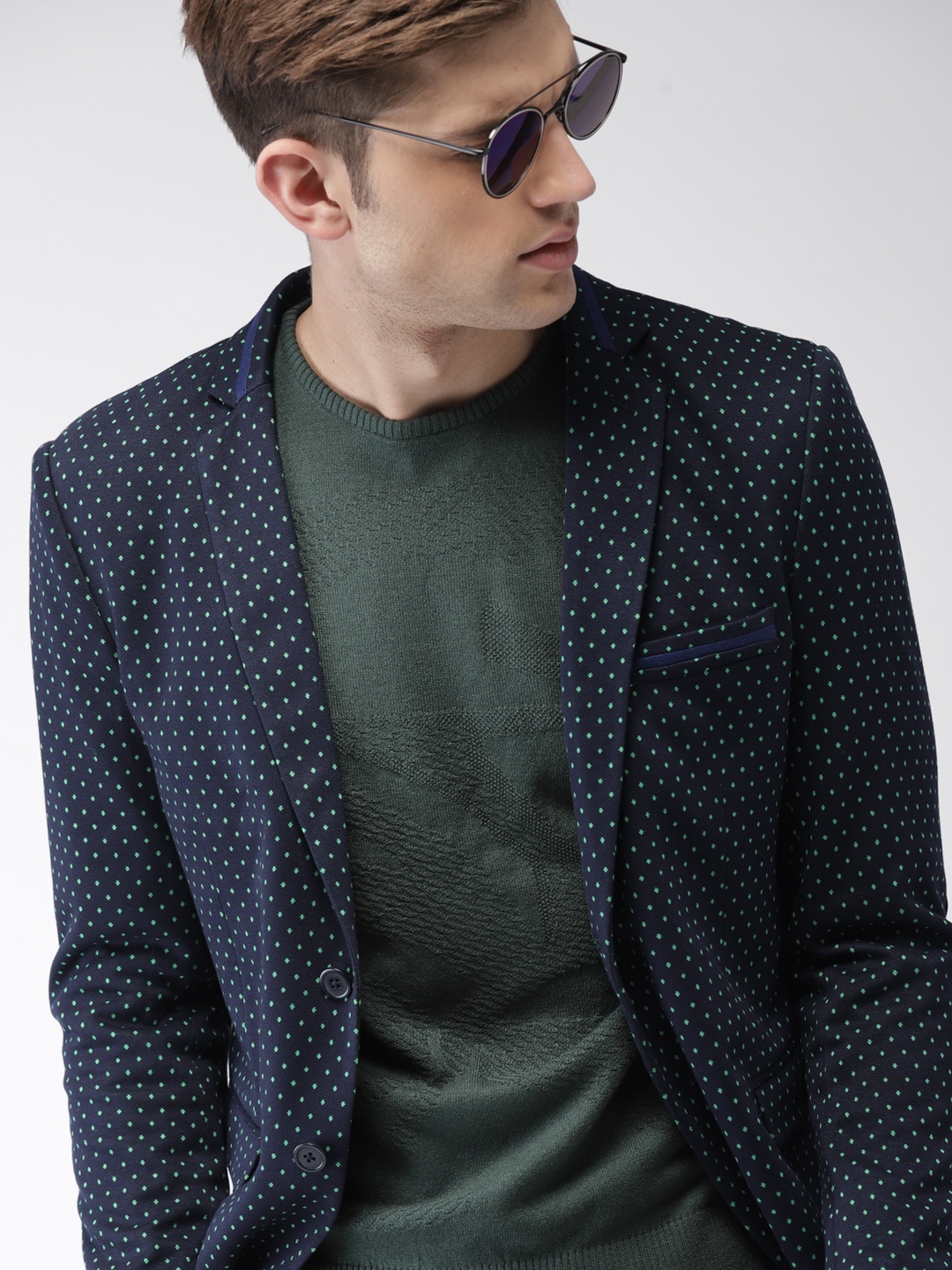 

Harvard Navy & Green Self-Design Regular Fit Single-Breasted Casual Blazer, Navy blue
