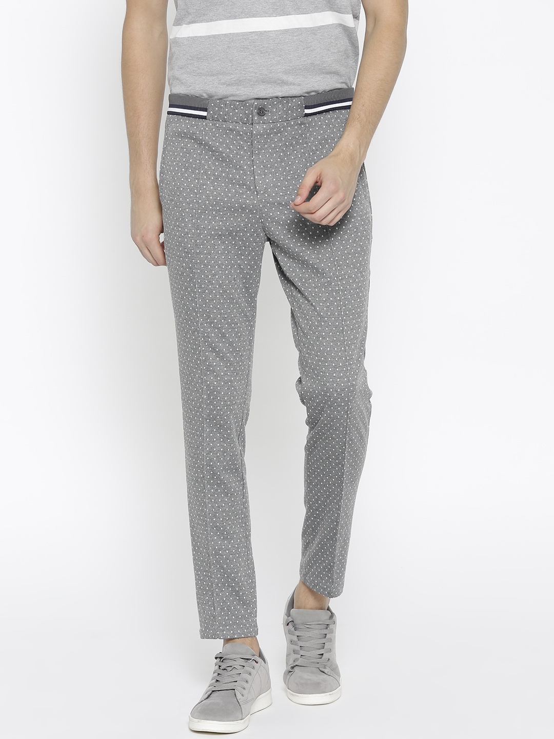 

Harvard Men Grey Melange & White Slim Fit Self Design Trousers