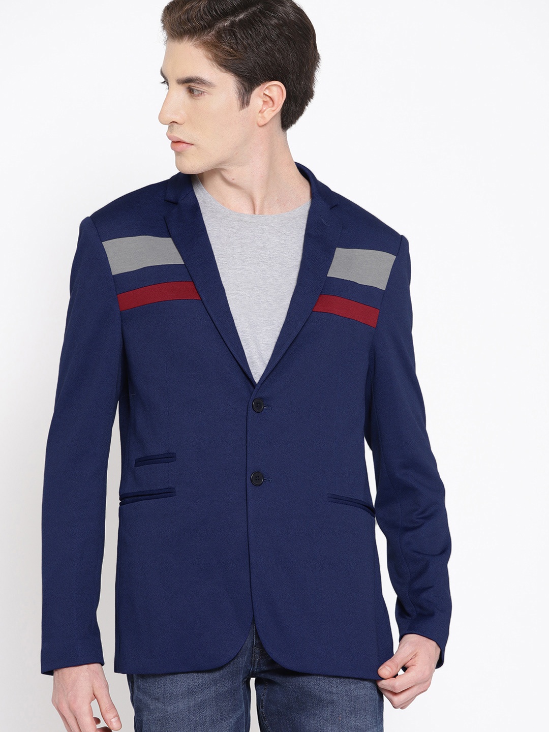 

Harvard Men Navy Blue Solid Single-Breasted Smart Casual Blazer