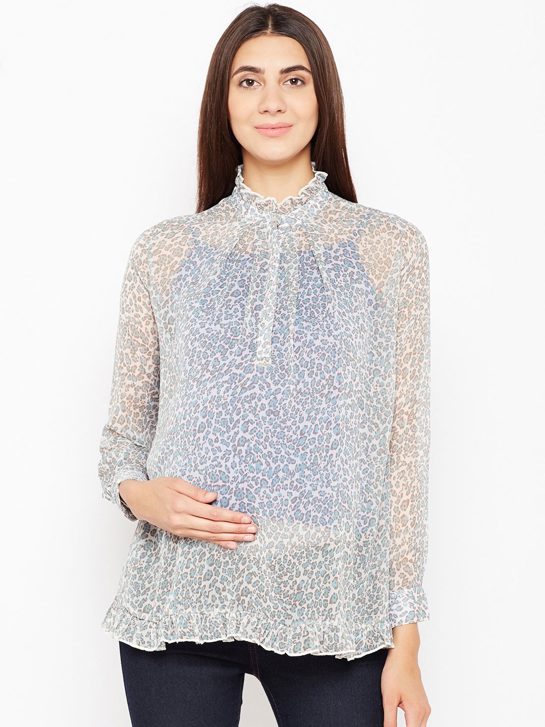 

Oxolloxo Women Off-White Printed A-Line Top