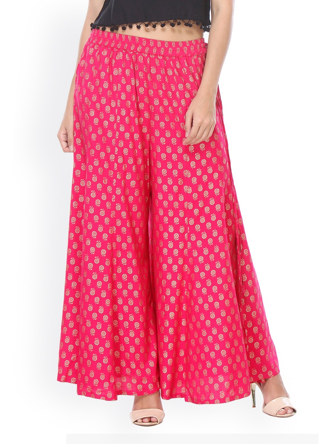 

Varanga Fuschia Printed Flared Palazzo, Pink
