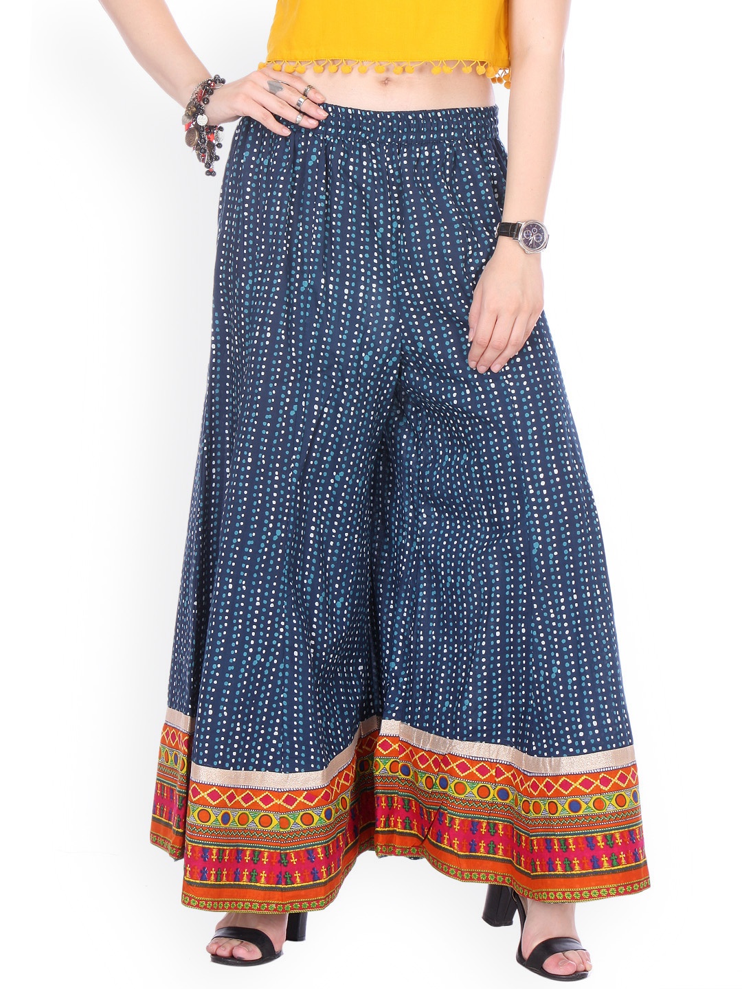 

Varanga Women Blue Printed Flared Palazzos