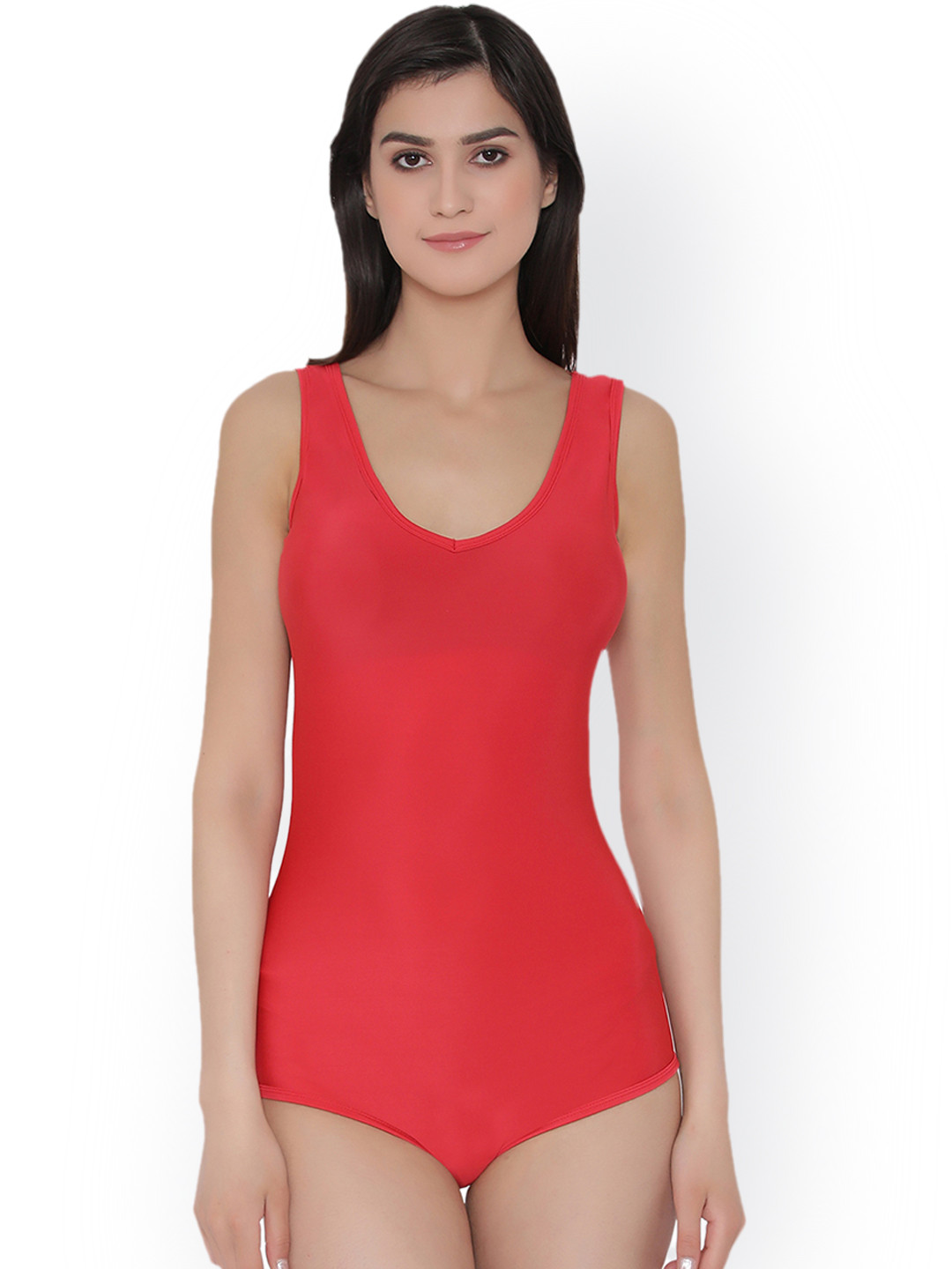 

Clovia Red Solid Swimsuit SM0061P04XL