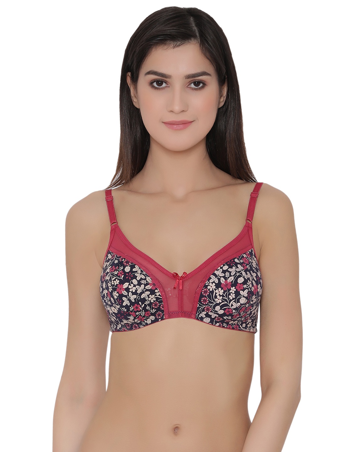 

Clovia Cotton Non-Padded Non-Wired Printed Bra, Navy blue