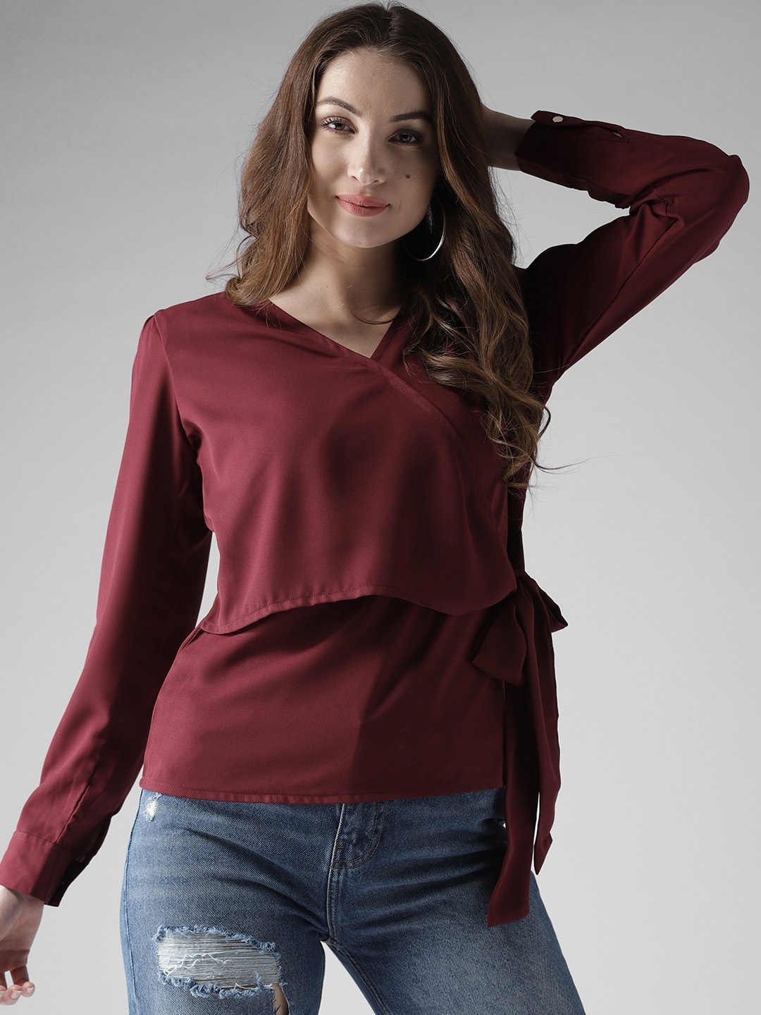 

Style Quotient by noi Women Burgundy Solid Wrap Top