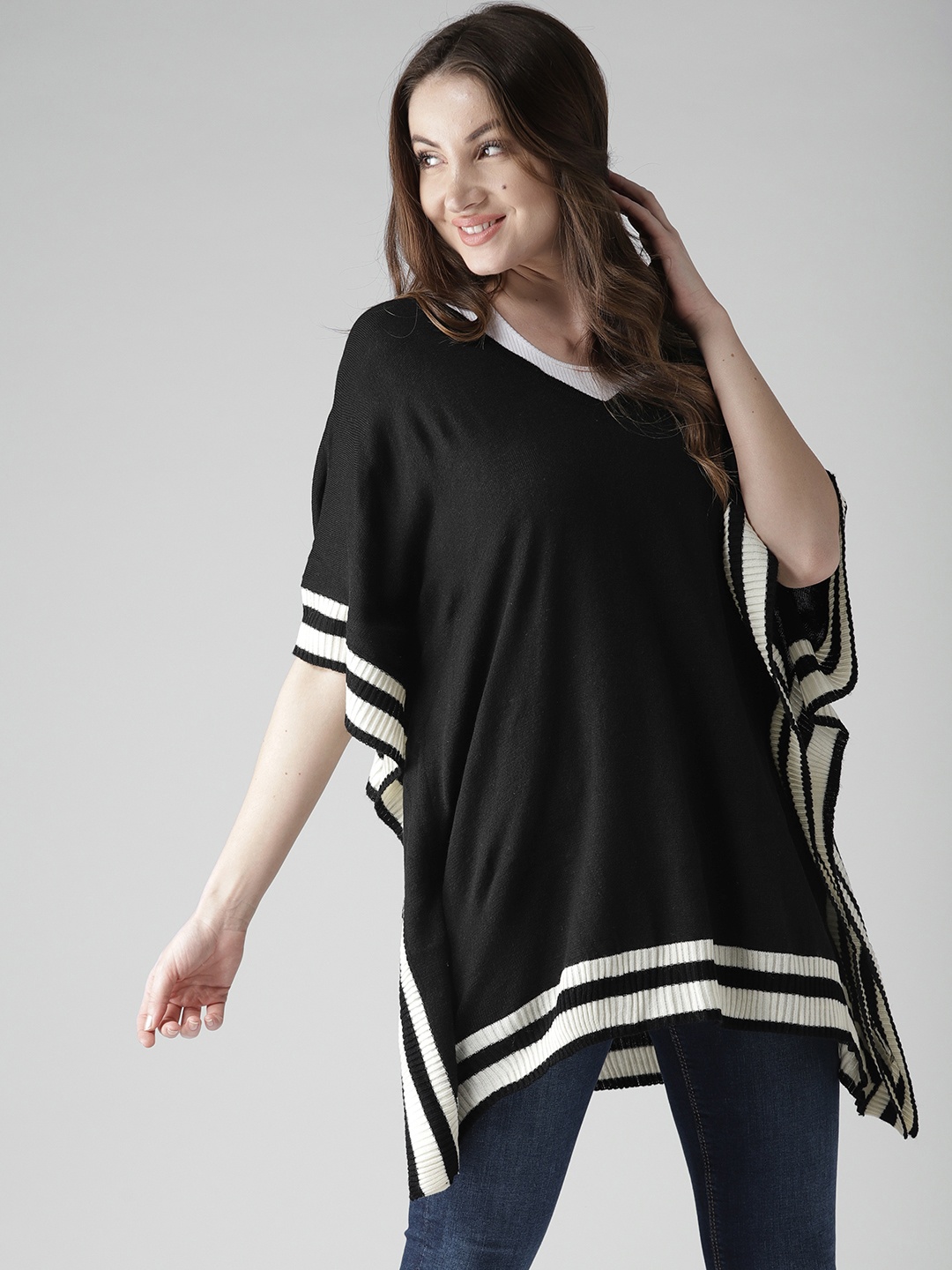

Style Quotient by noi Women Black & Off-White Solid Poncho