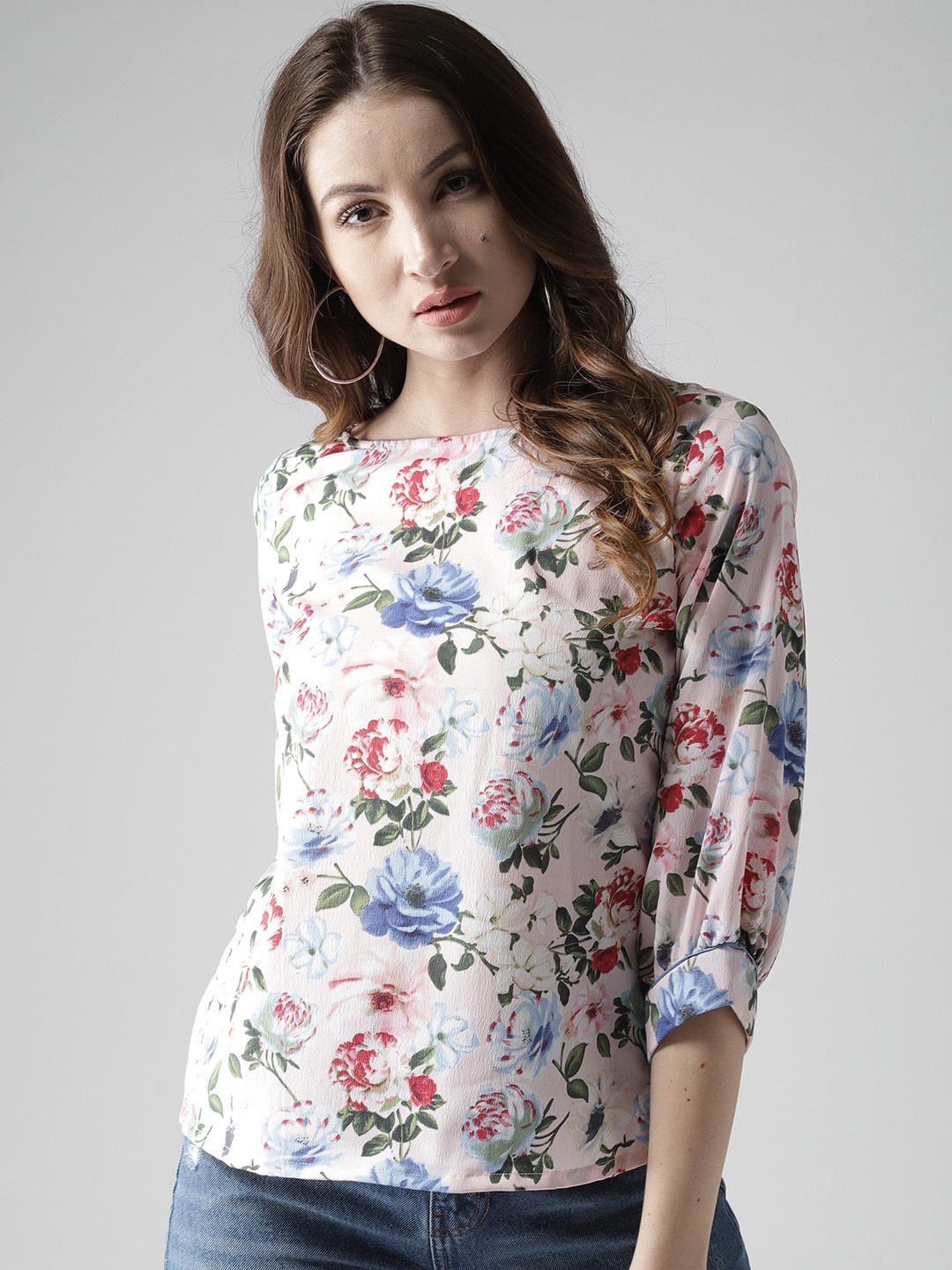 

Style Quotient by noi Women Pink & Blue Printed Styled Back Top
