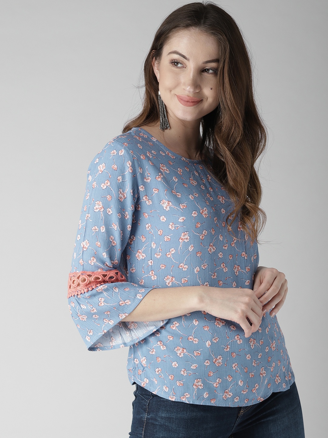 

Style Quotient Women Blue Floral Print Top