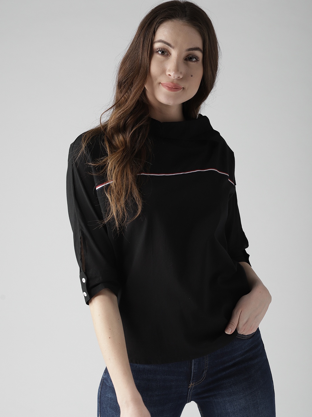 

Style Quotient Women Black Solid Boxy Pure Cotton Top