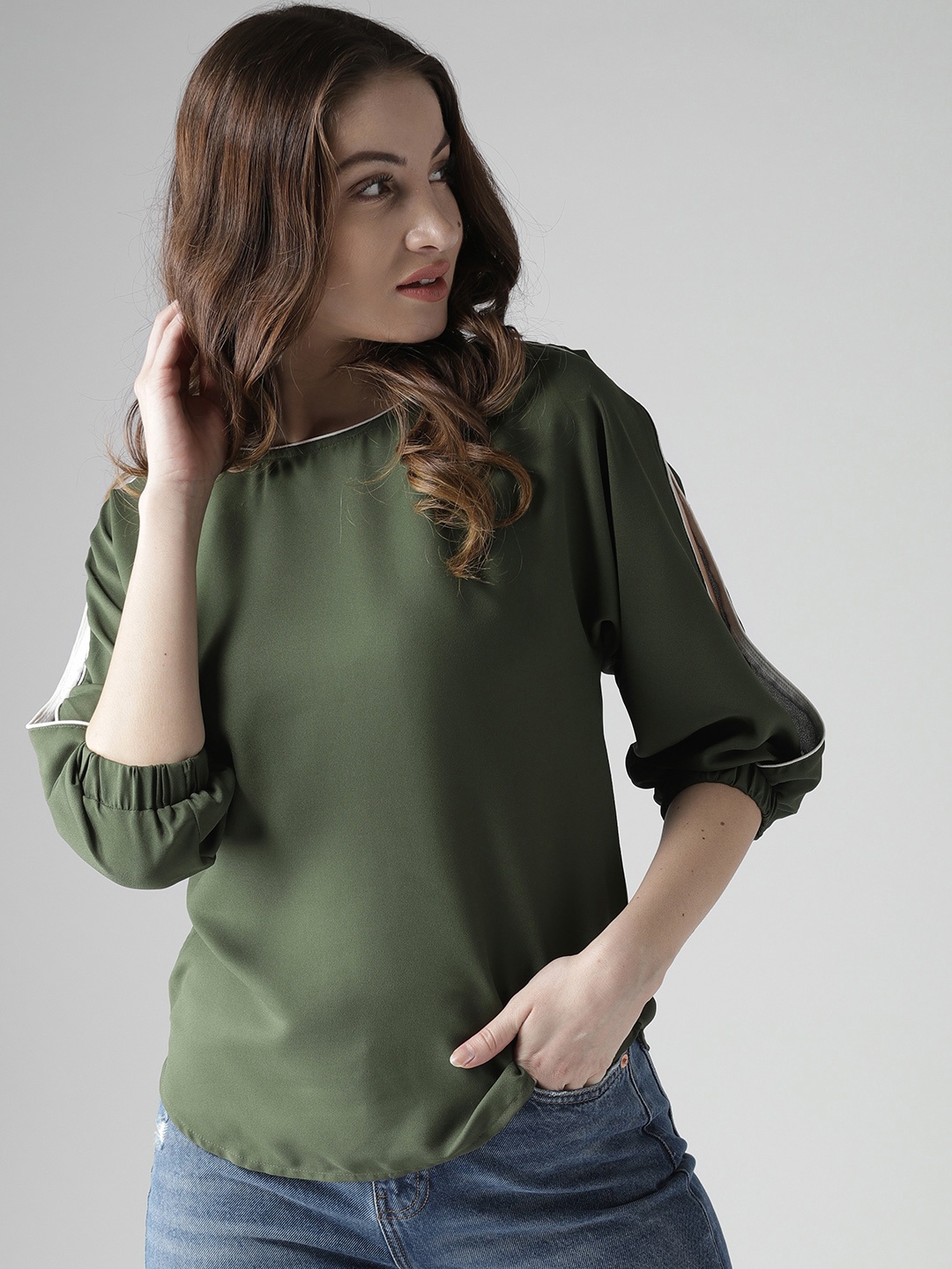 

Style Quotient by noi Women Olive Green Solid Top
