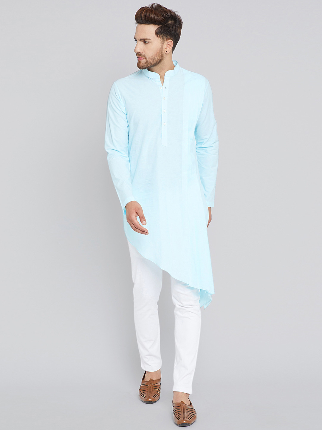 

See Designs Men Turquoise Blue Solid Kurta with Churidar