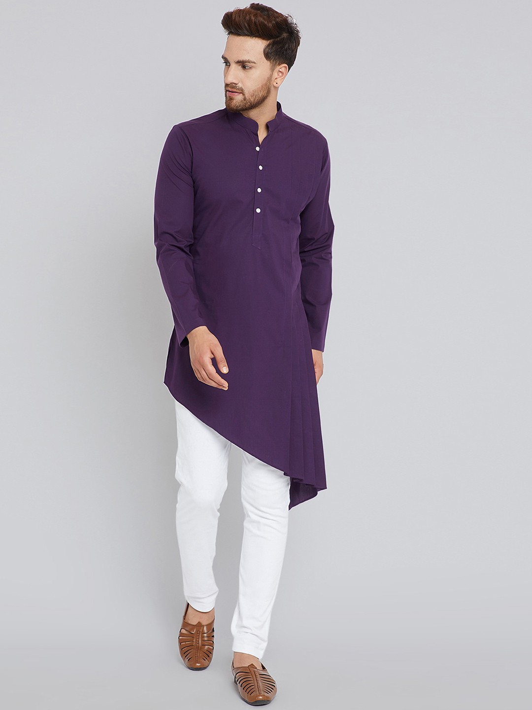 

See Designs Men Purple Solid Kurta with Churidar