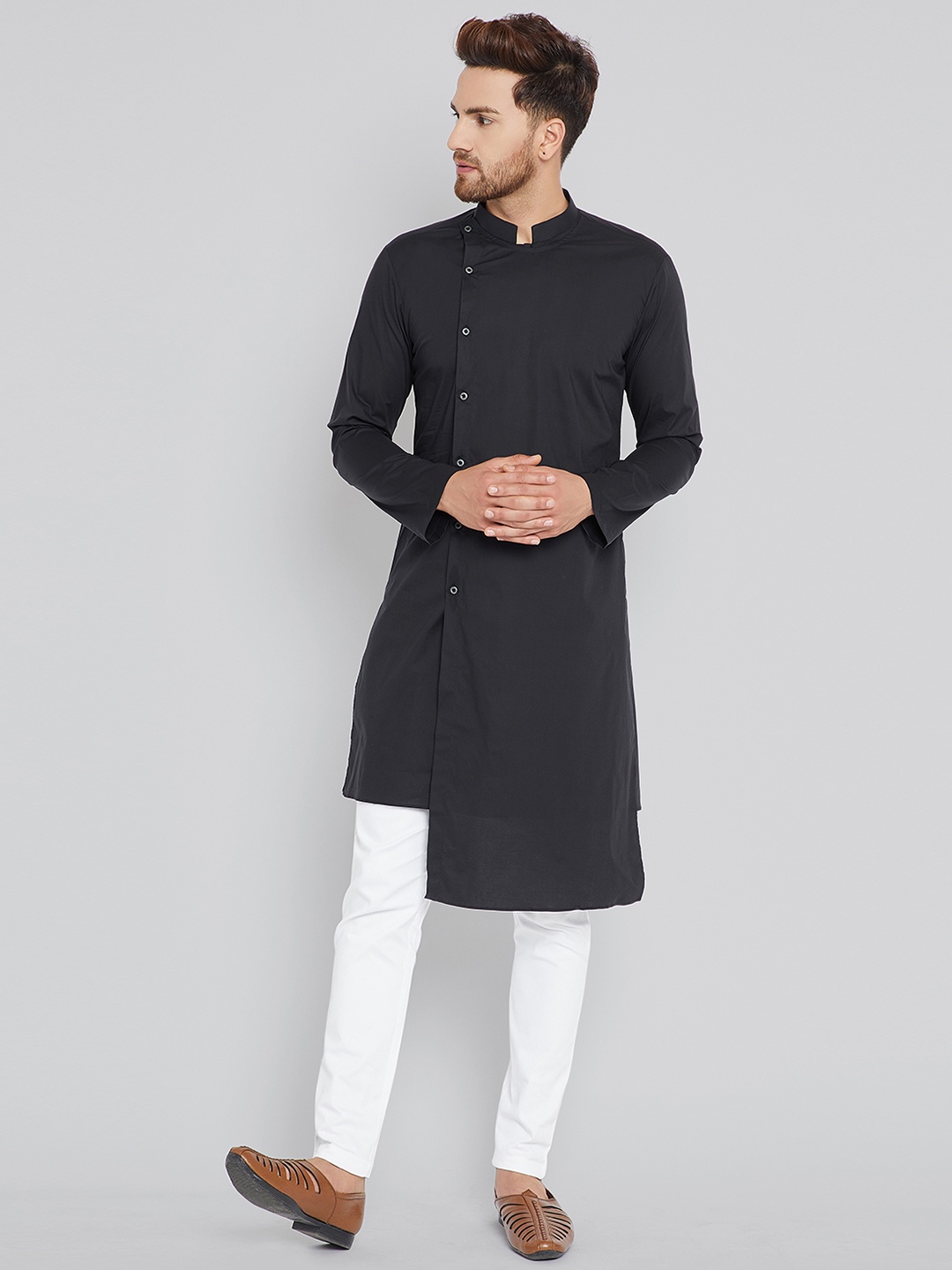 

See Designs Men Black Solid Kurta with Churidar