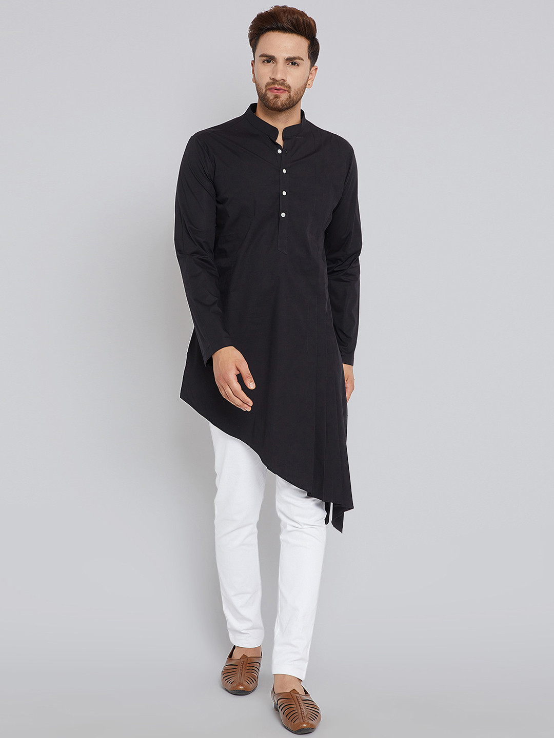 

See Designs Men Black Solid Kurta with Churidar