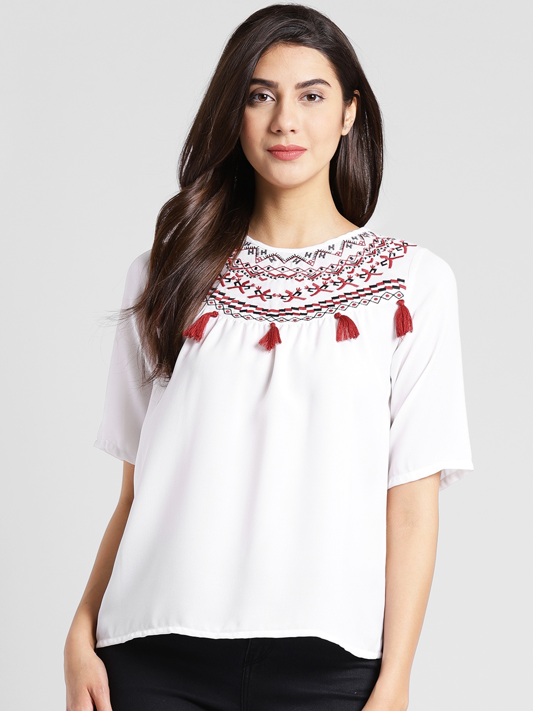 

plusS Women White Self Design A-Line Top