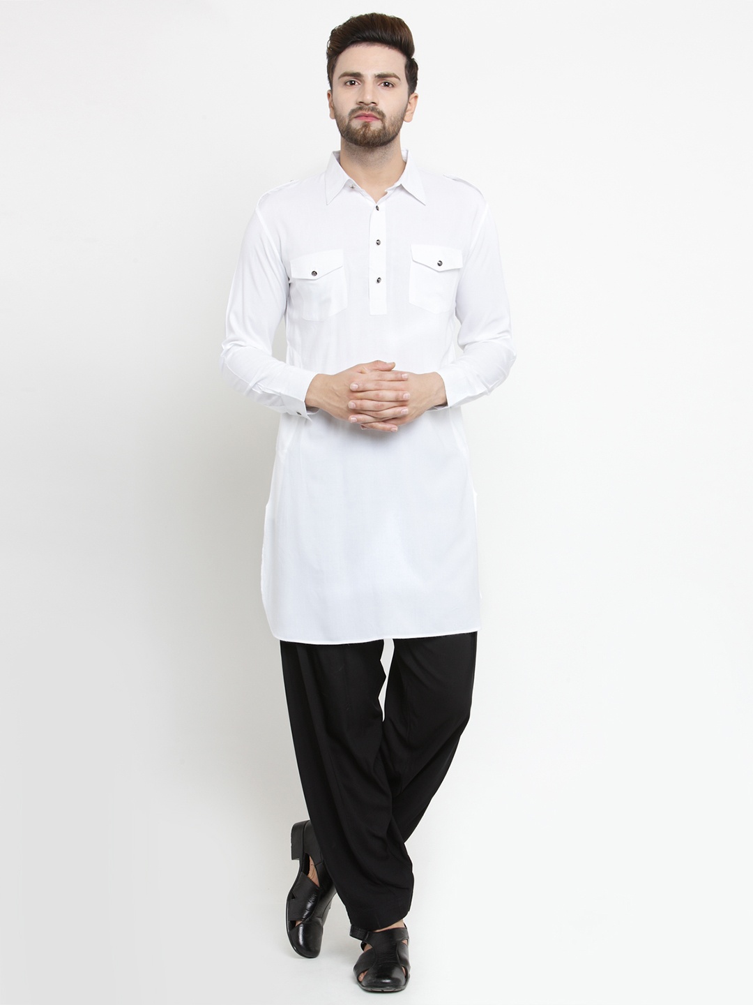 

Purple State Men White Solid Pathani Kurta
