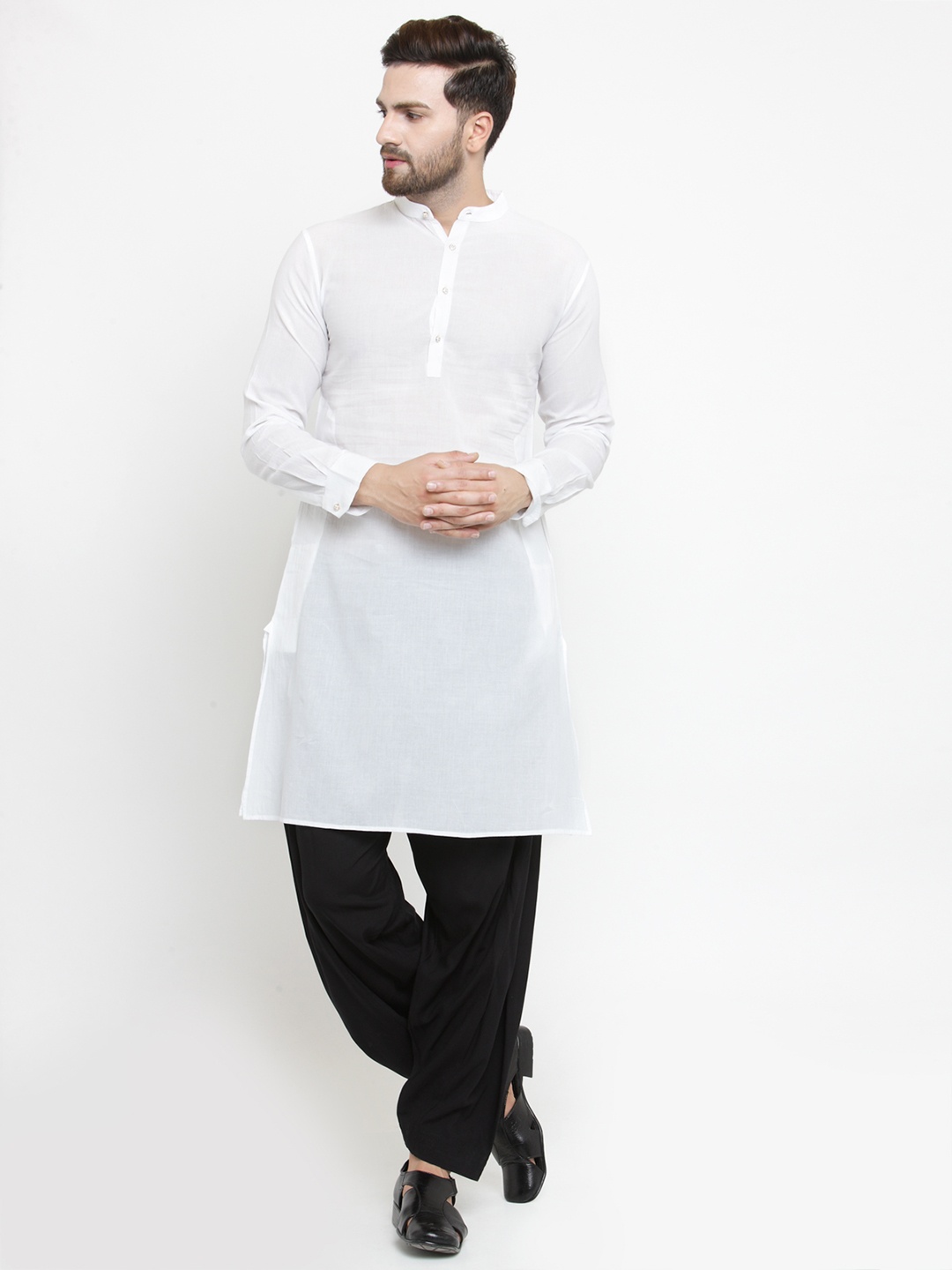 

Purple State Men White Solid Straight Kurta
