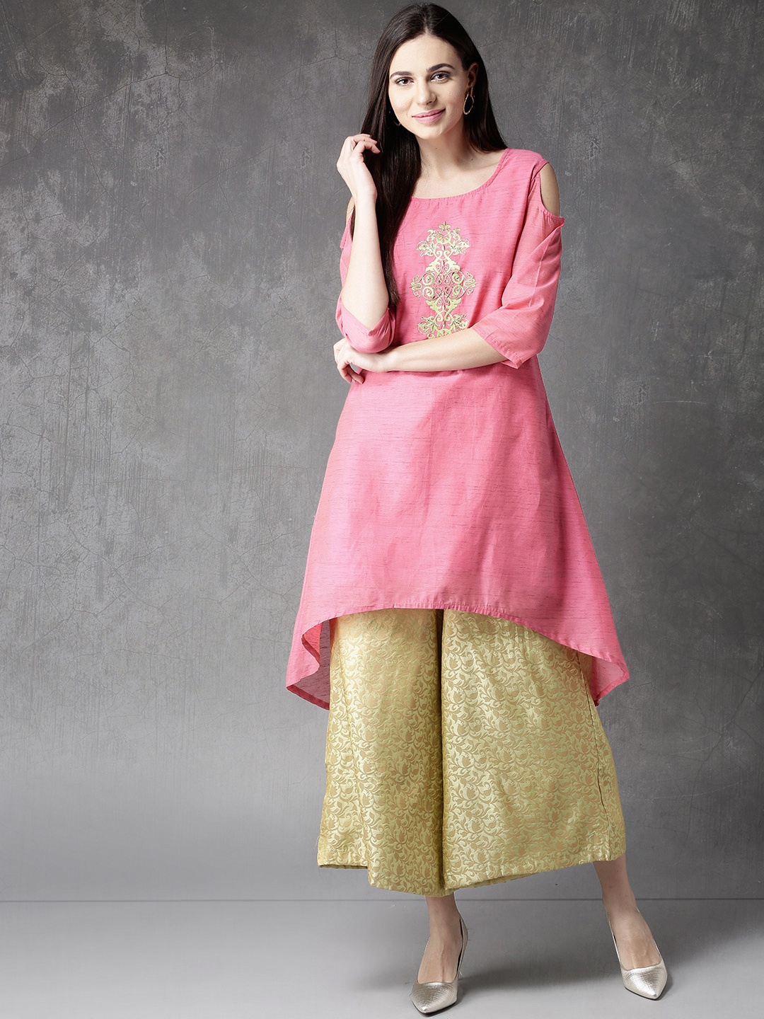 

Anouk Women Pink & Bronze-Toned Printed Kurta with Palazzos