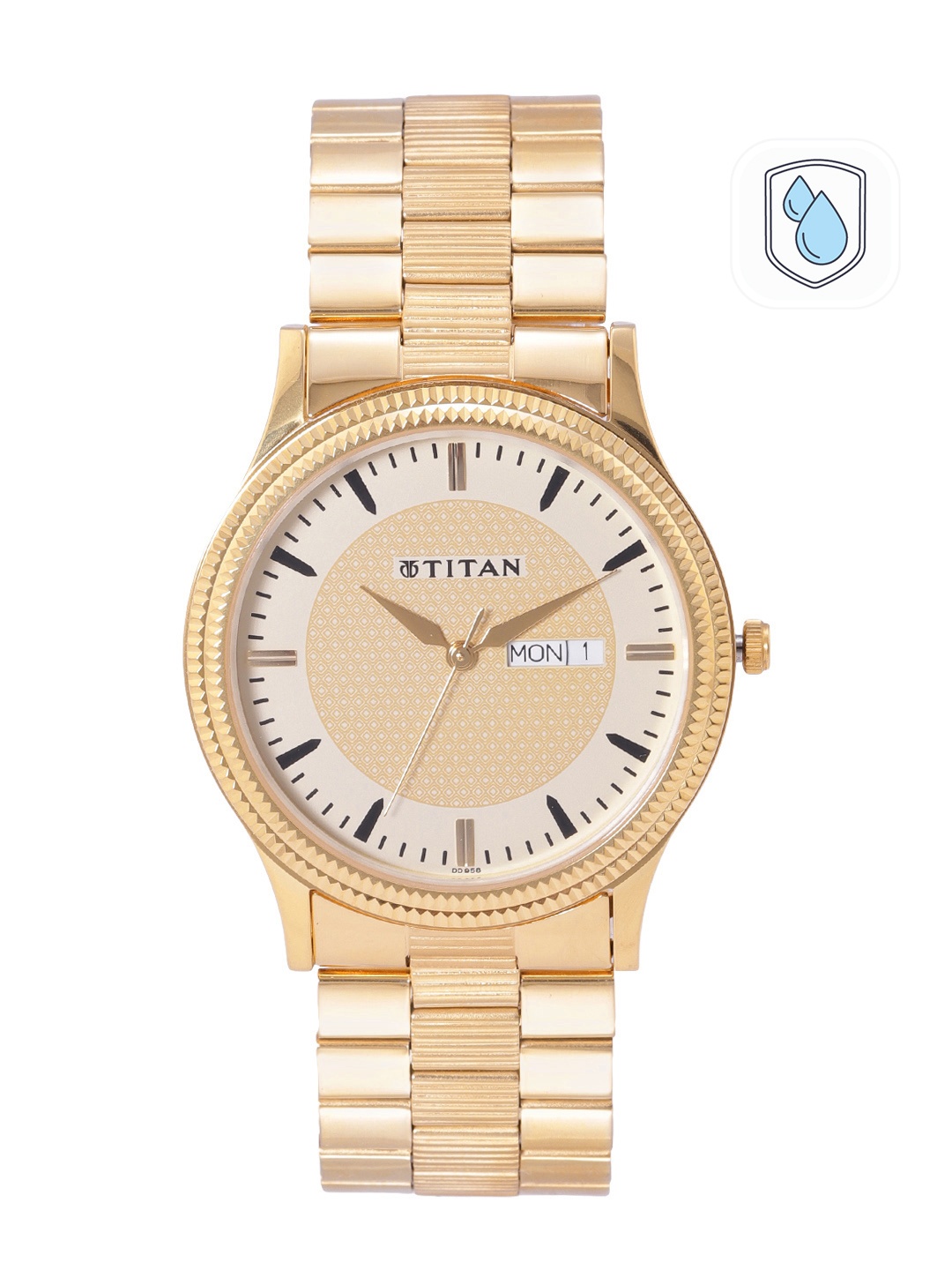 

Titan Men Beige Printed Dial & Gold Toned Bracelet Style Straps Analogue Watch NK1650YM04