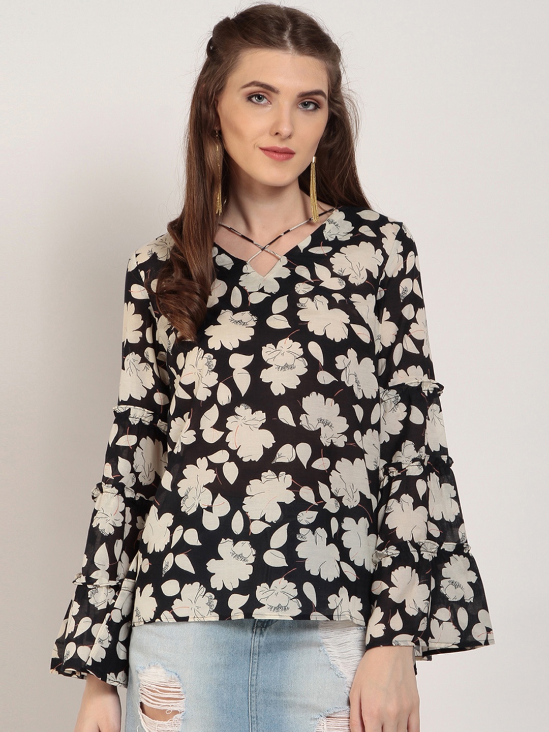 

Marie Claire Women Black Printed A-Line Top
