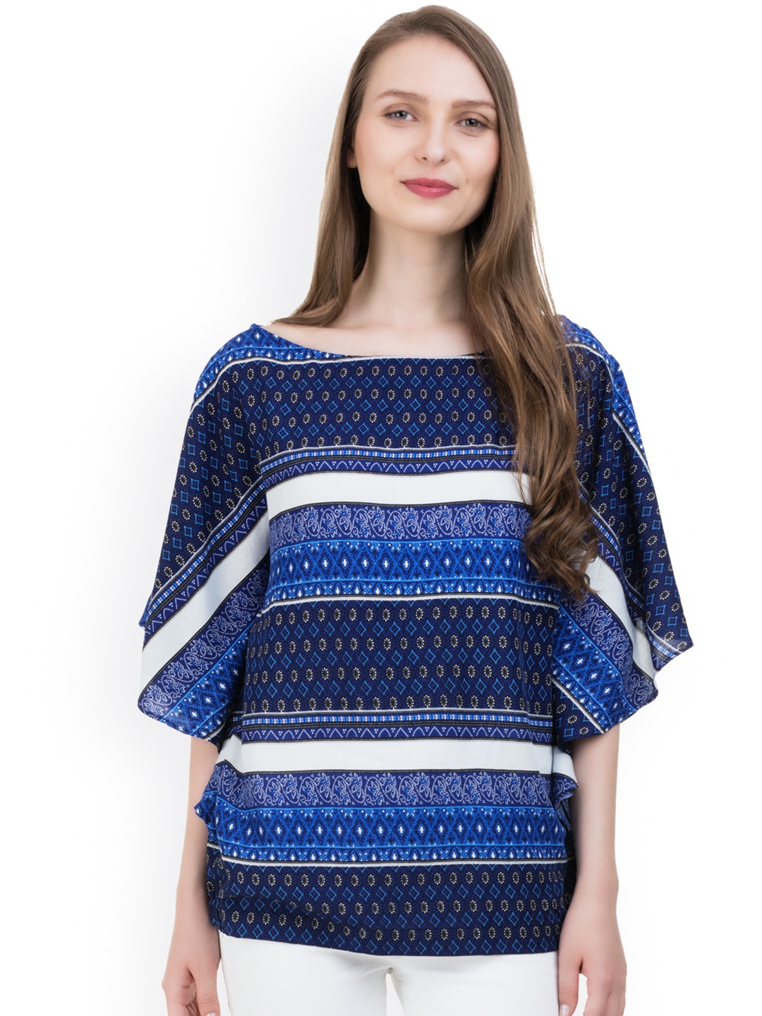 

IDK Women Navy Blue Printed Top