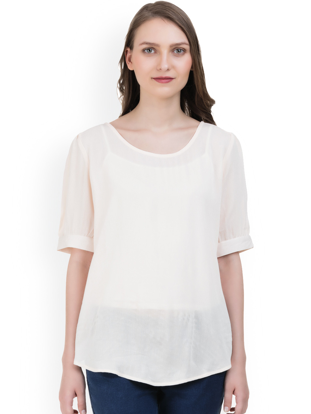 

IDK Women Cream-Coloured Solid Top