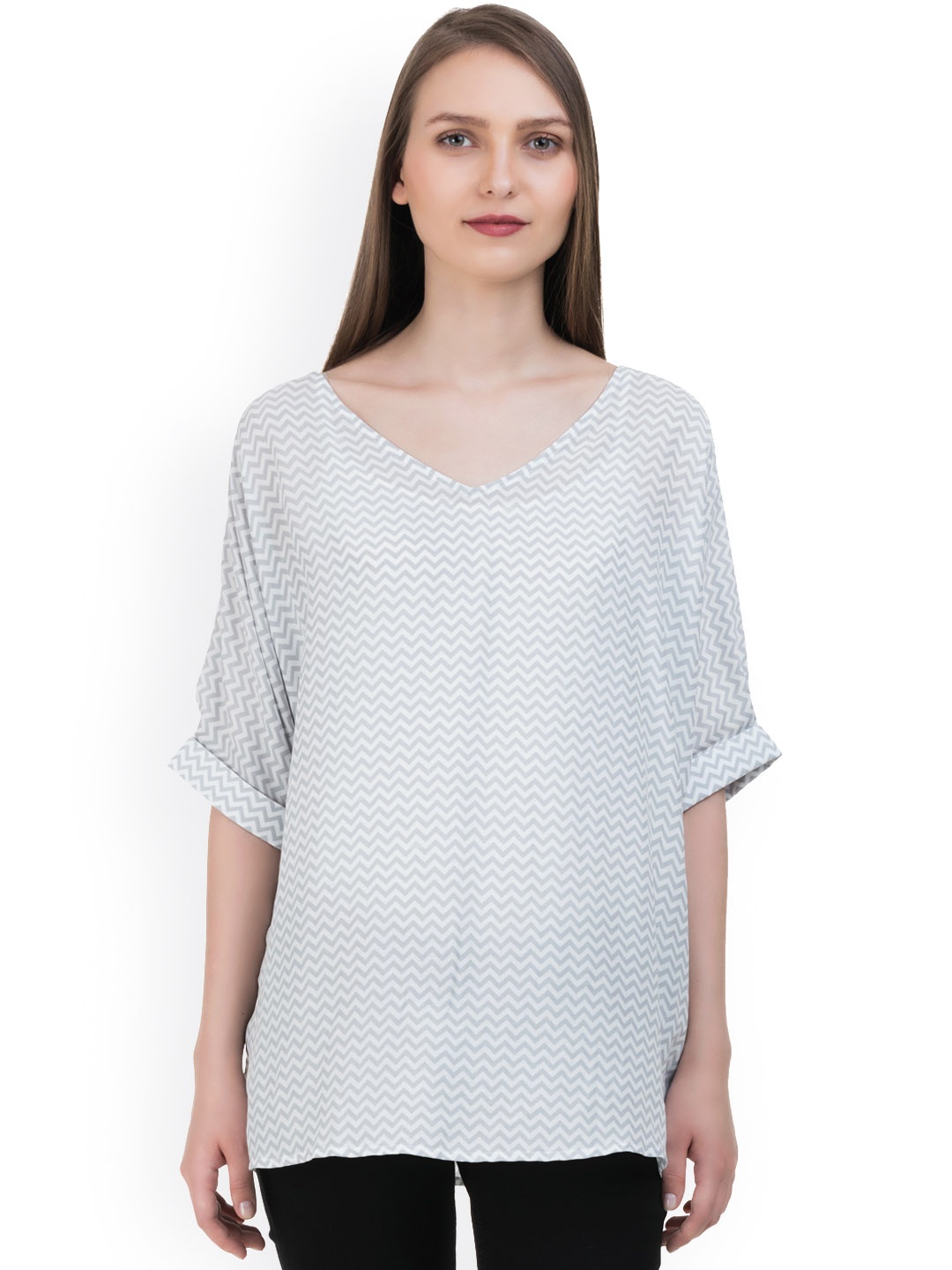 

IDK Women White Printed Boxy Top