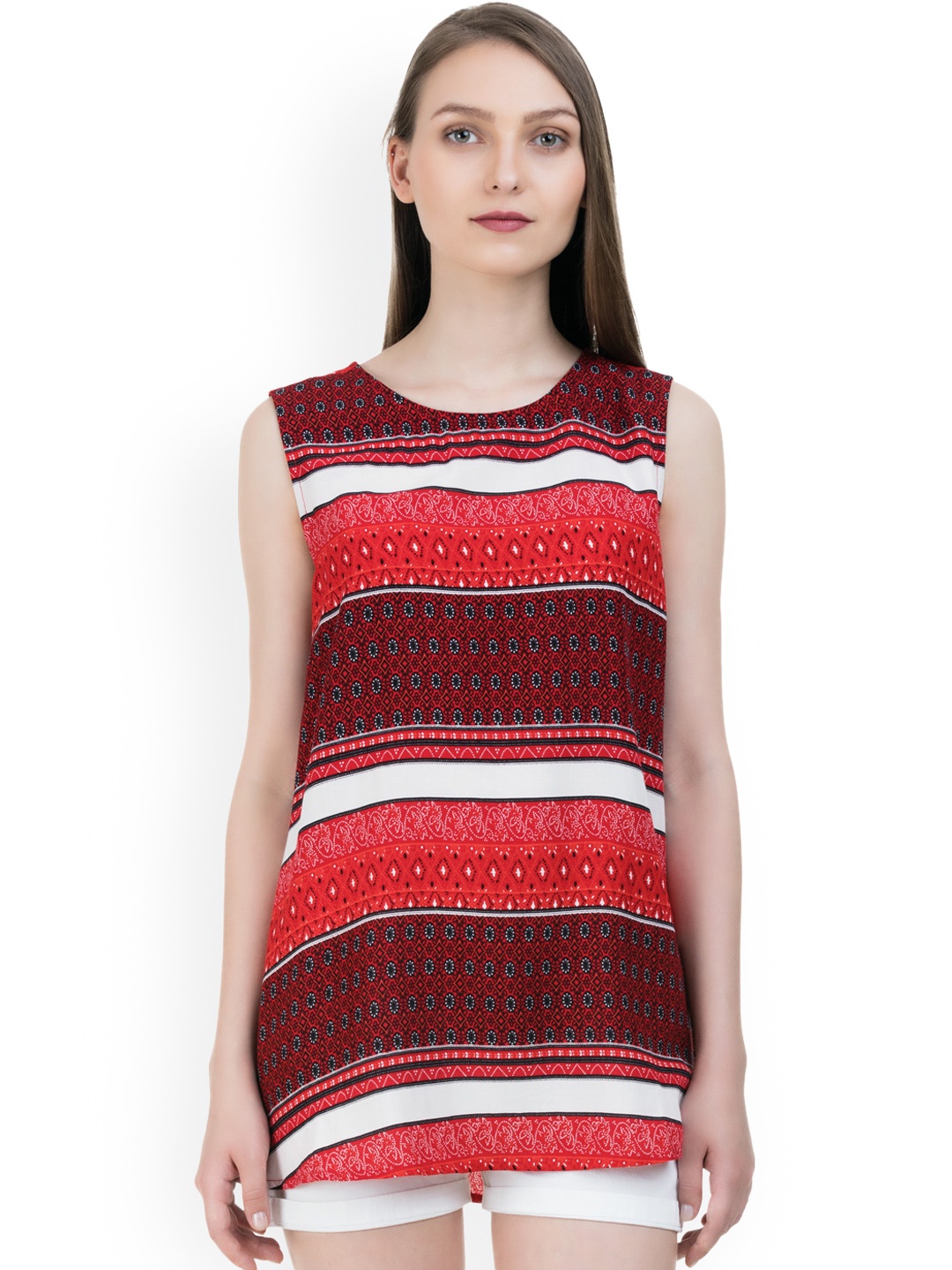 

IDK Women Red Printed Longline Top