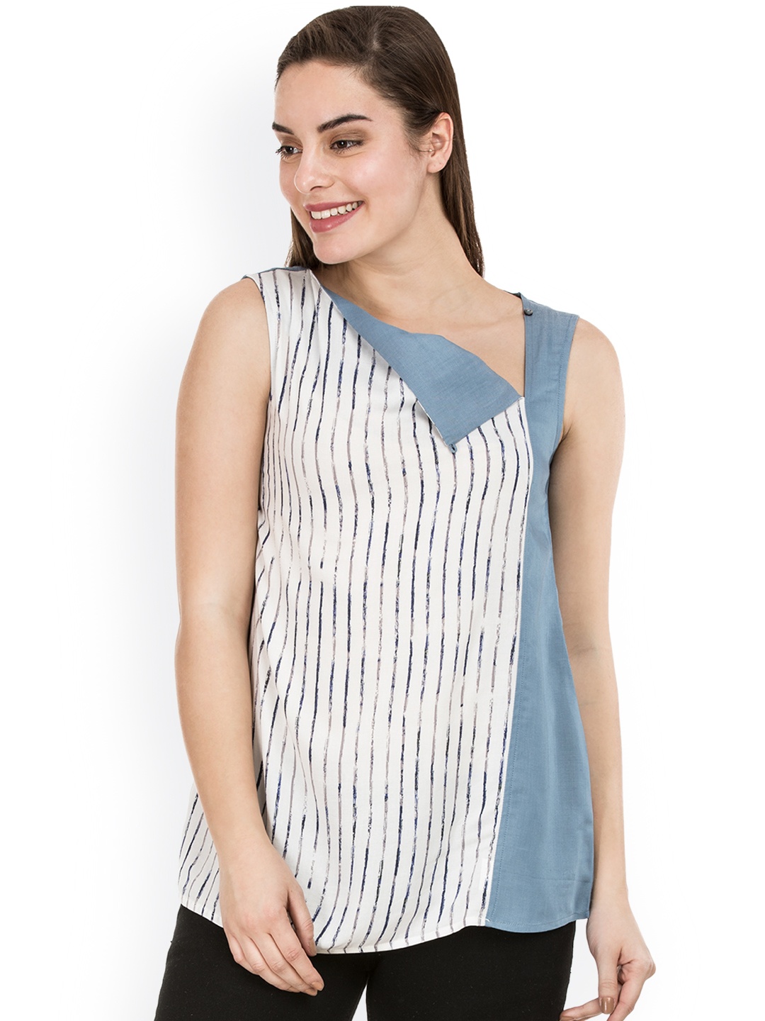 

IDK Women Blue Striped Top
