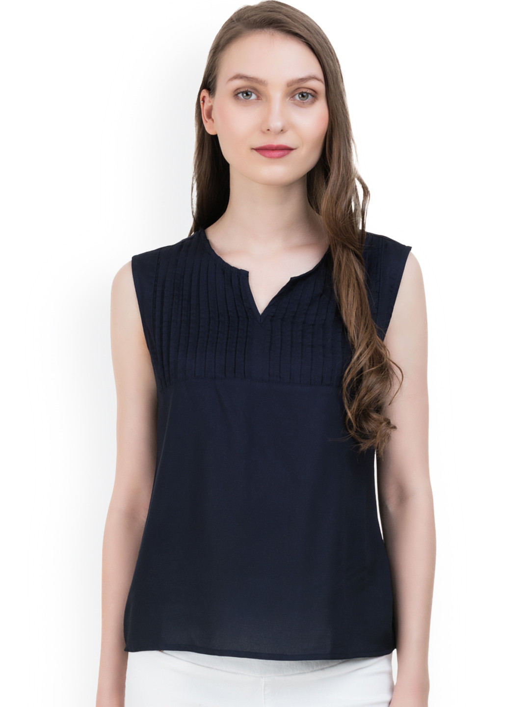 

IDK Women Navy Blue Solid Top