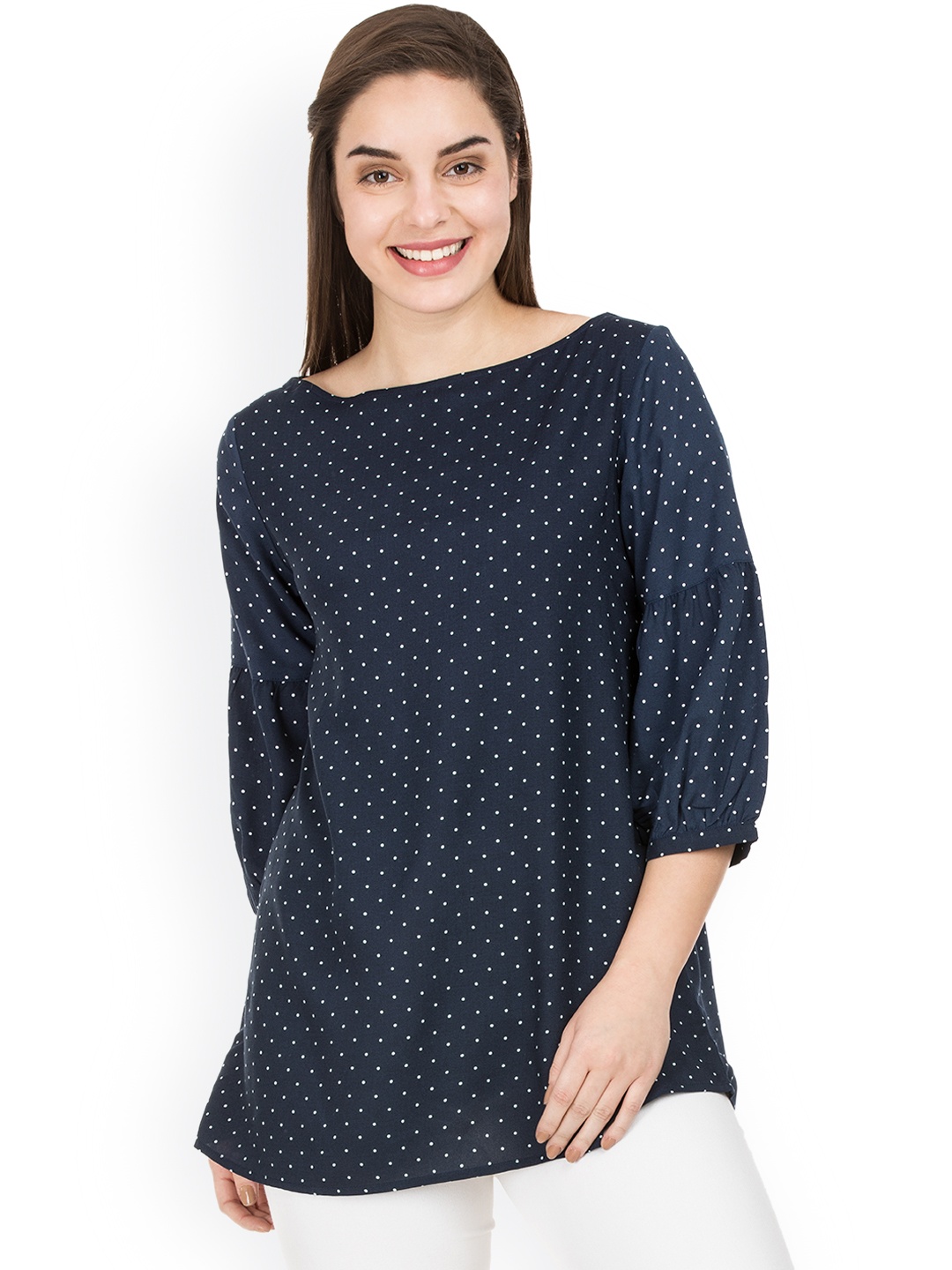 

IDK Women Navy Blue Printed Top