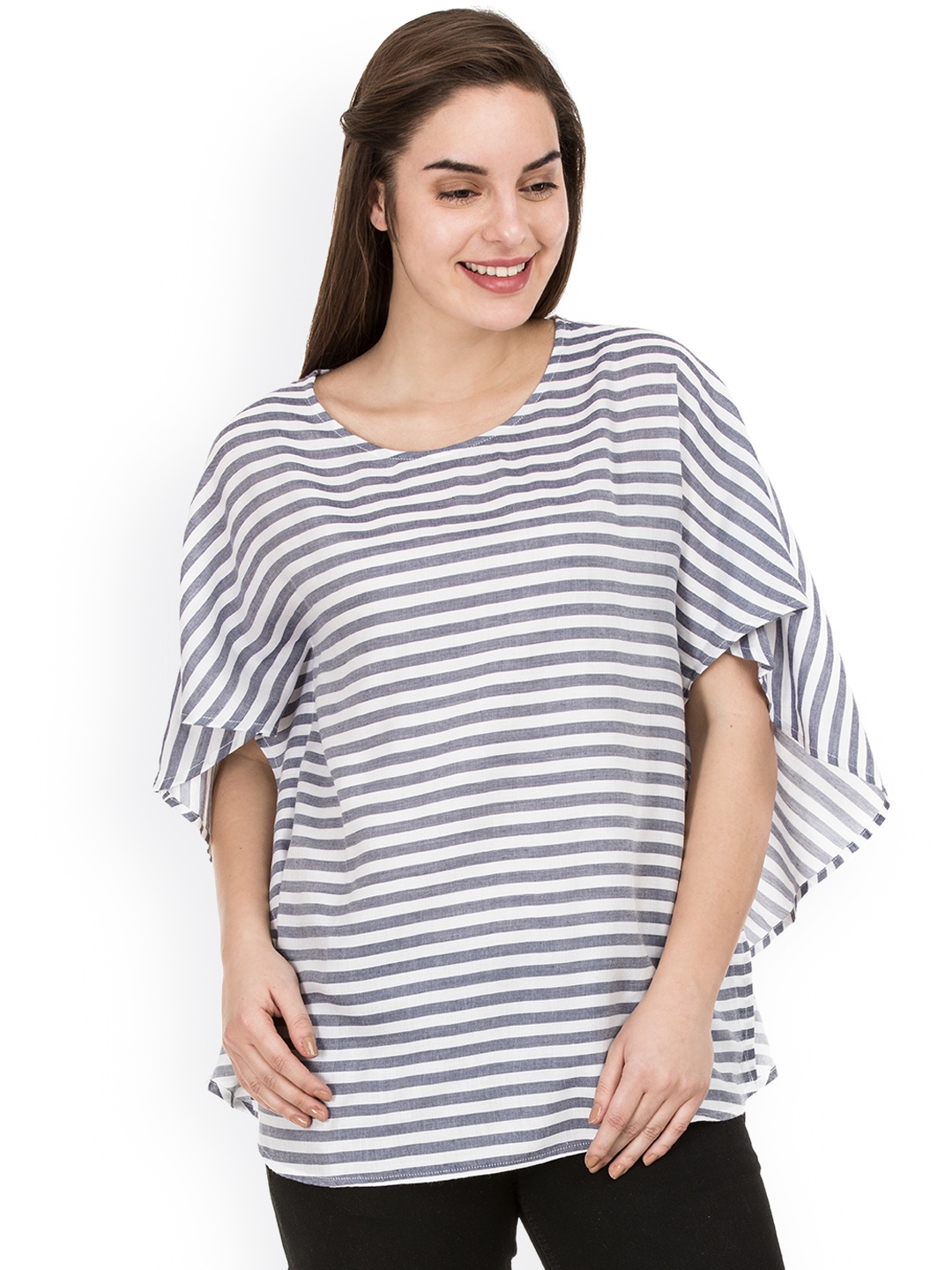 

IDK Women White Striped Boxy Top