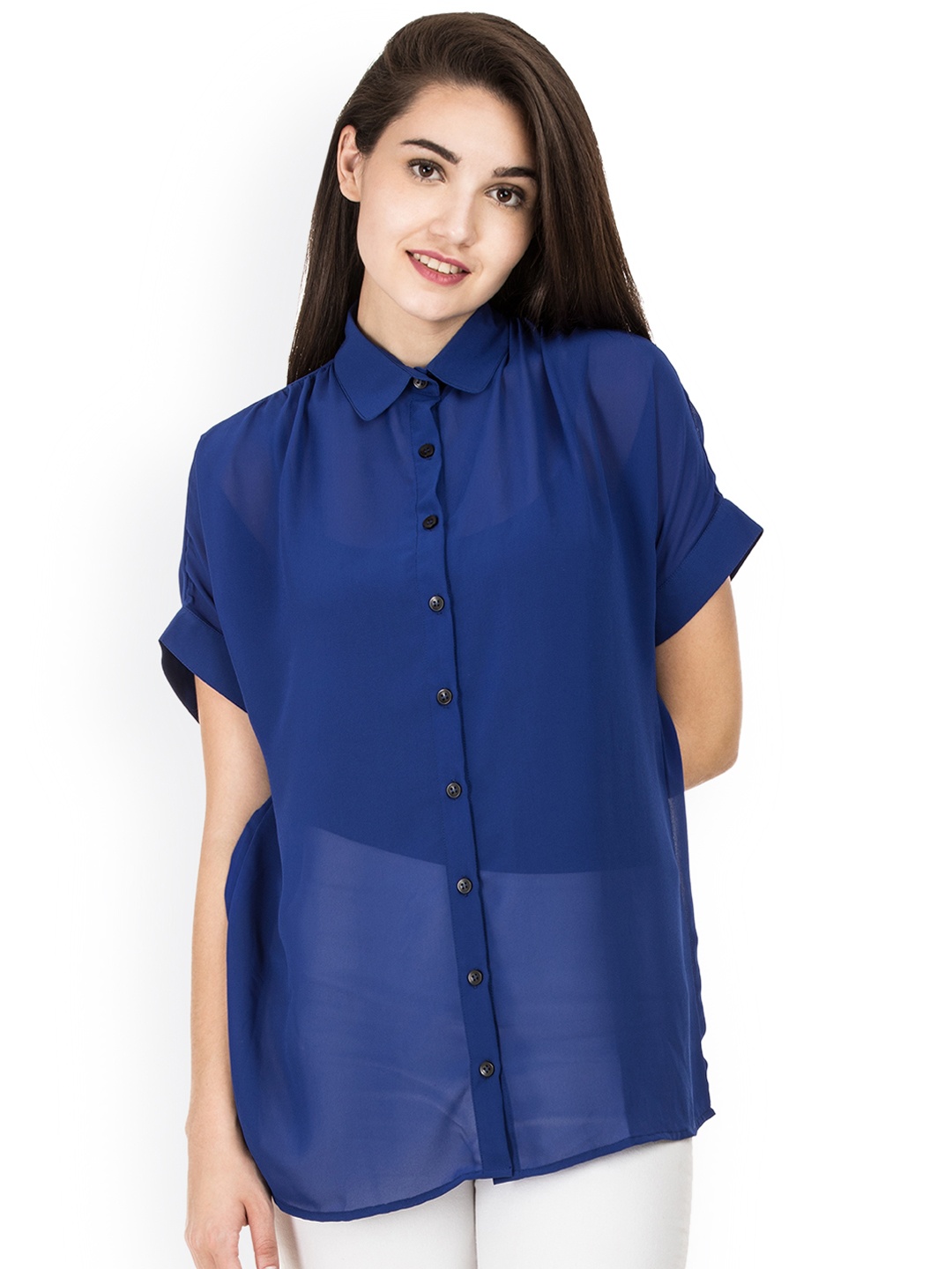 

IDK Women Blue Solid Shirt Style Top