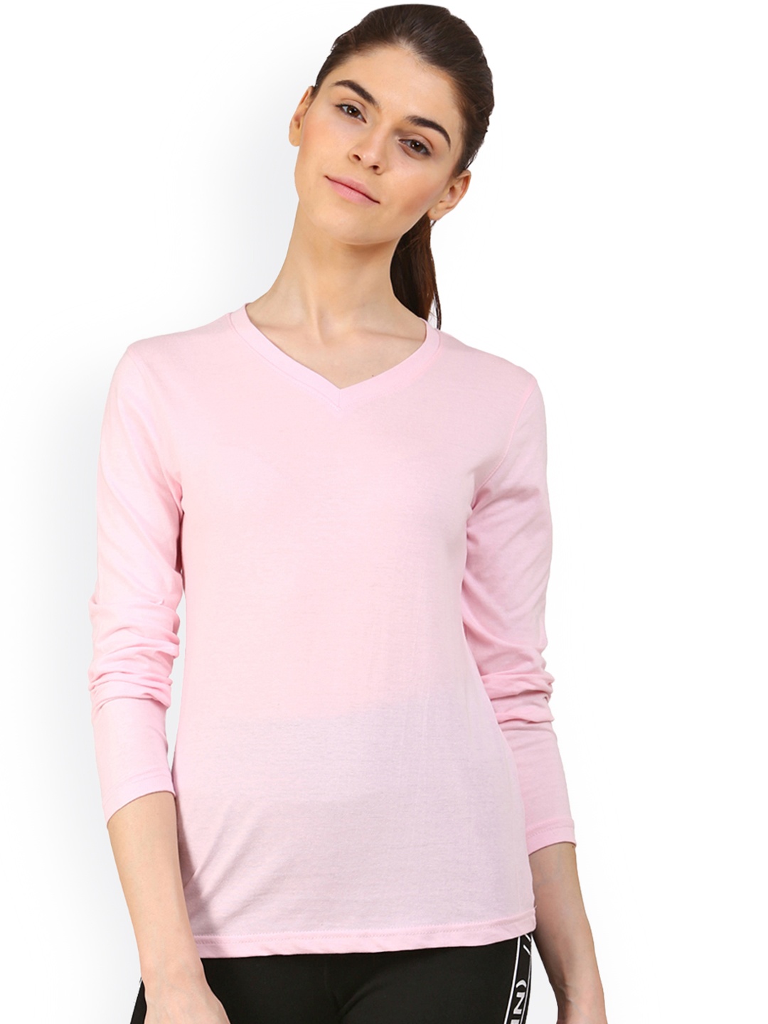 

appulse Women Pink Solid V-Neck T-shirt