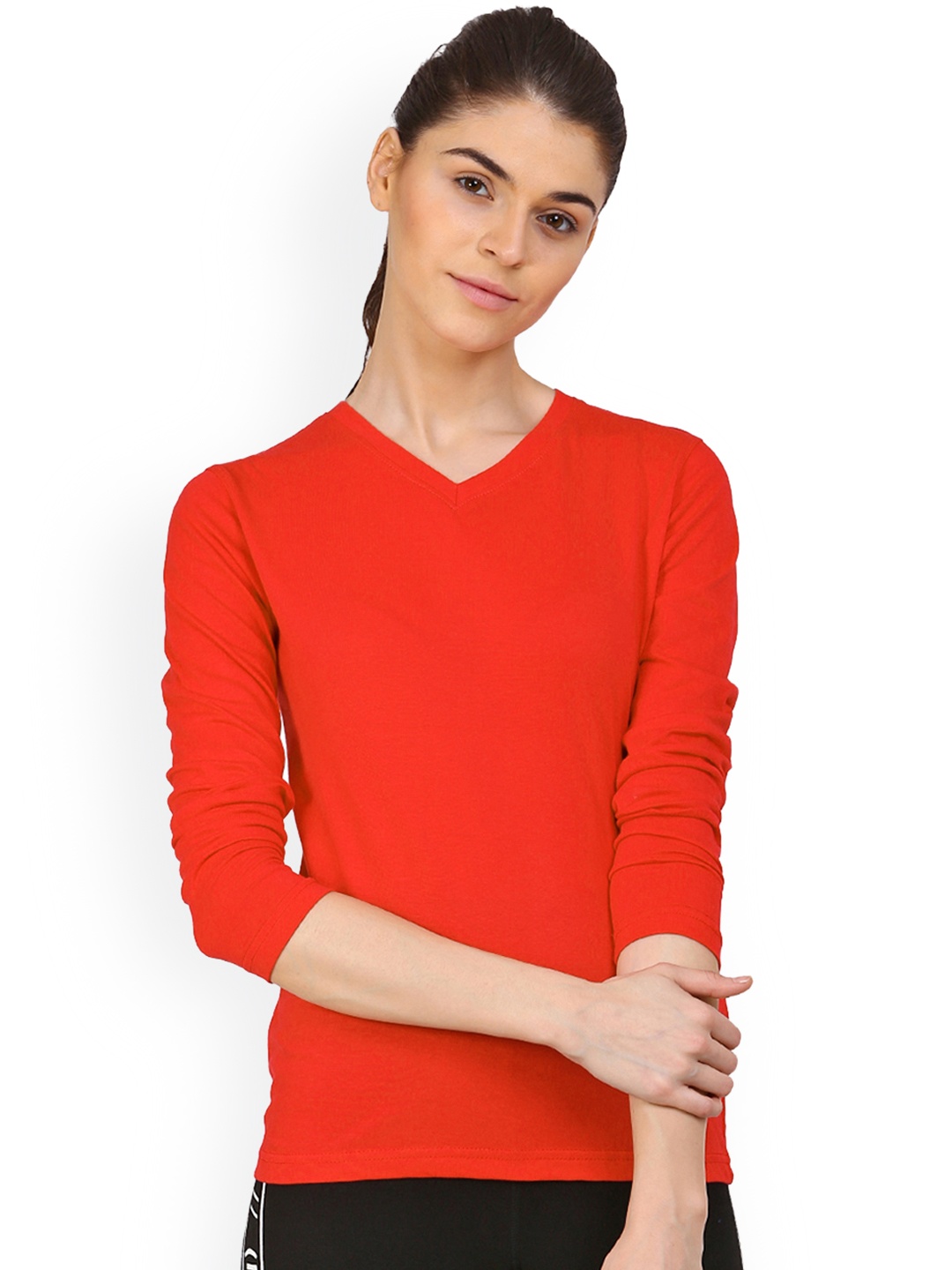 

appulse Women Red Solid V-Neck T-shirt